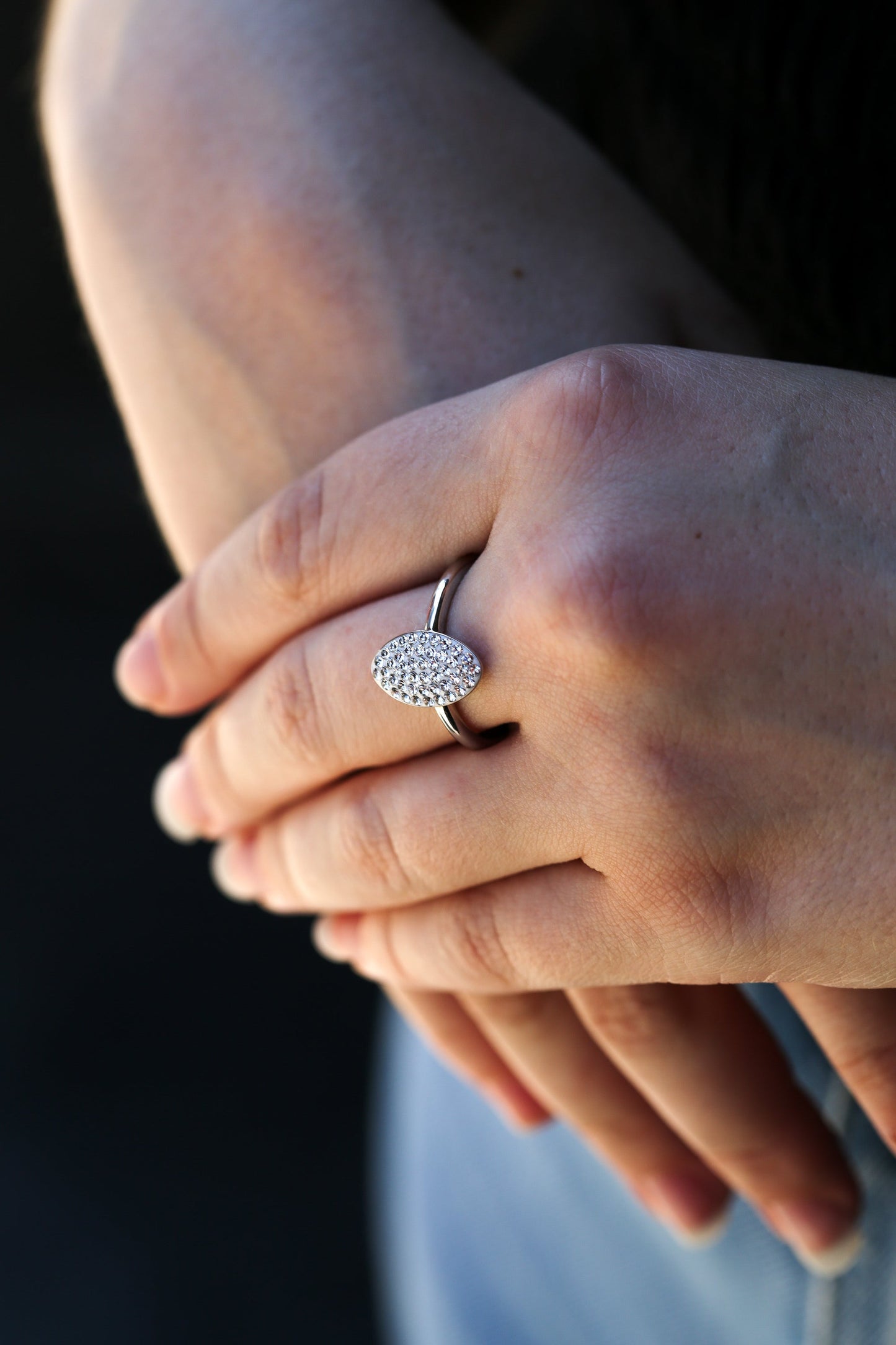 Sterling Silver Crystal Oval Ring-1