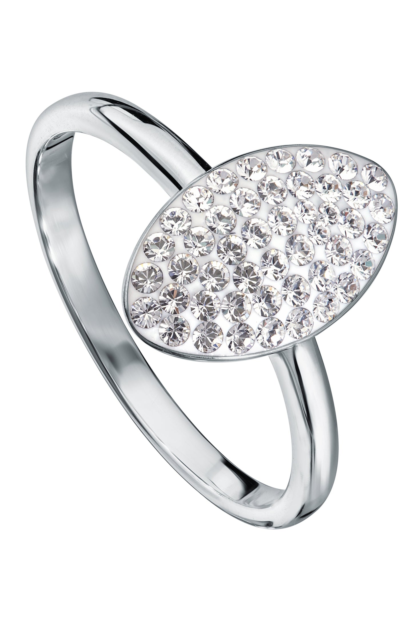 Sterling Silver Crystal Oval Ring-0