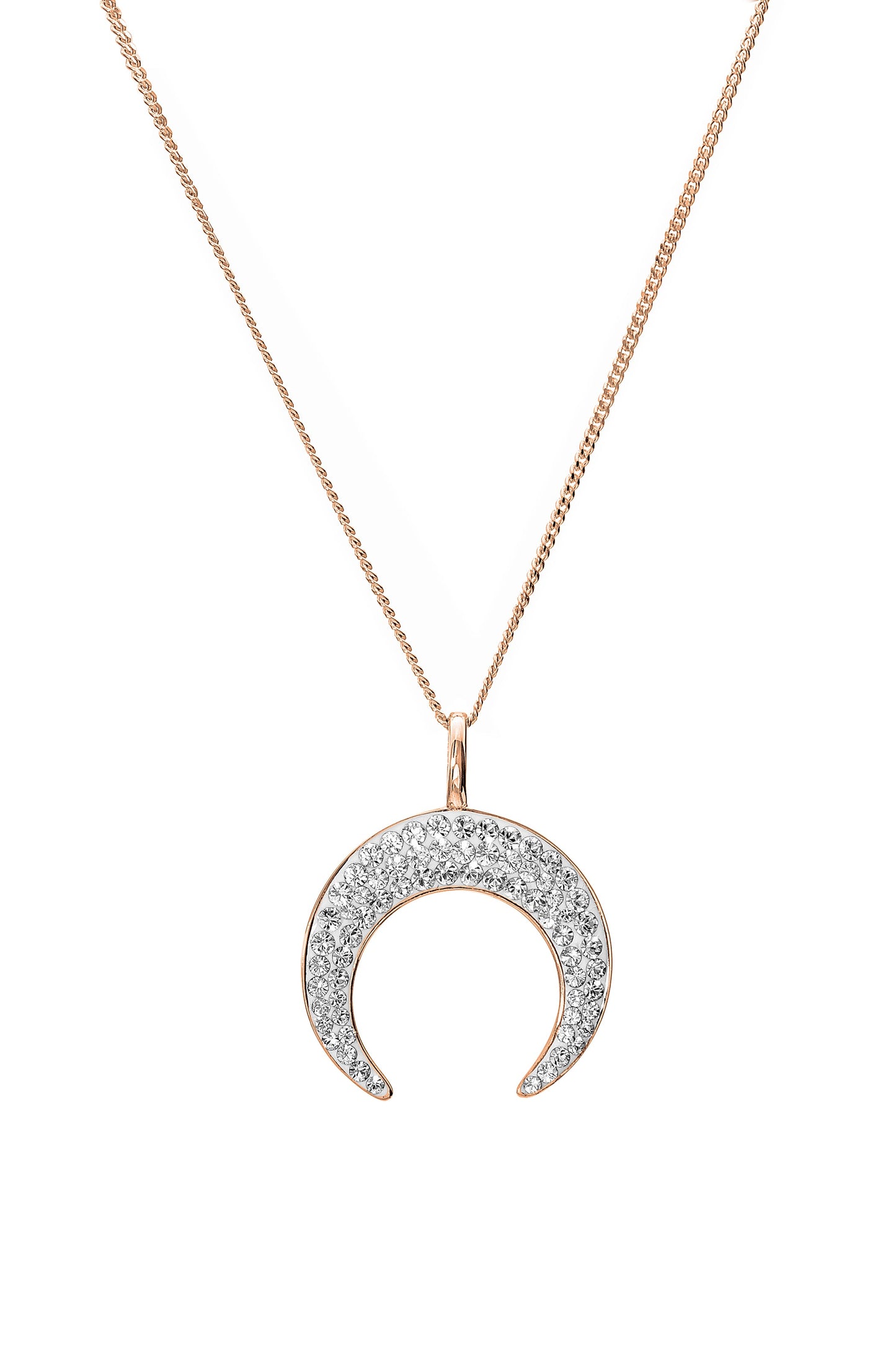 Sterling Silver Rose Gold Plated Crystal Crescent Moon Pendant-0