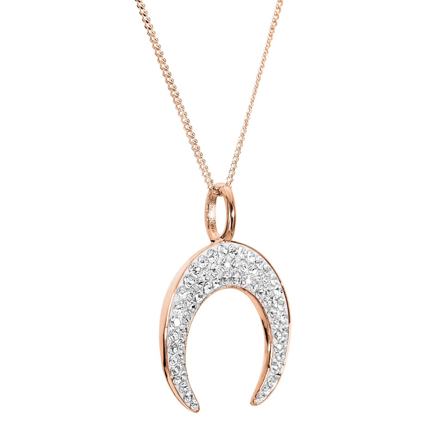 Sterling Silver Rose Gold Plated Crystal Crescent Moon Pendant-2