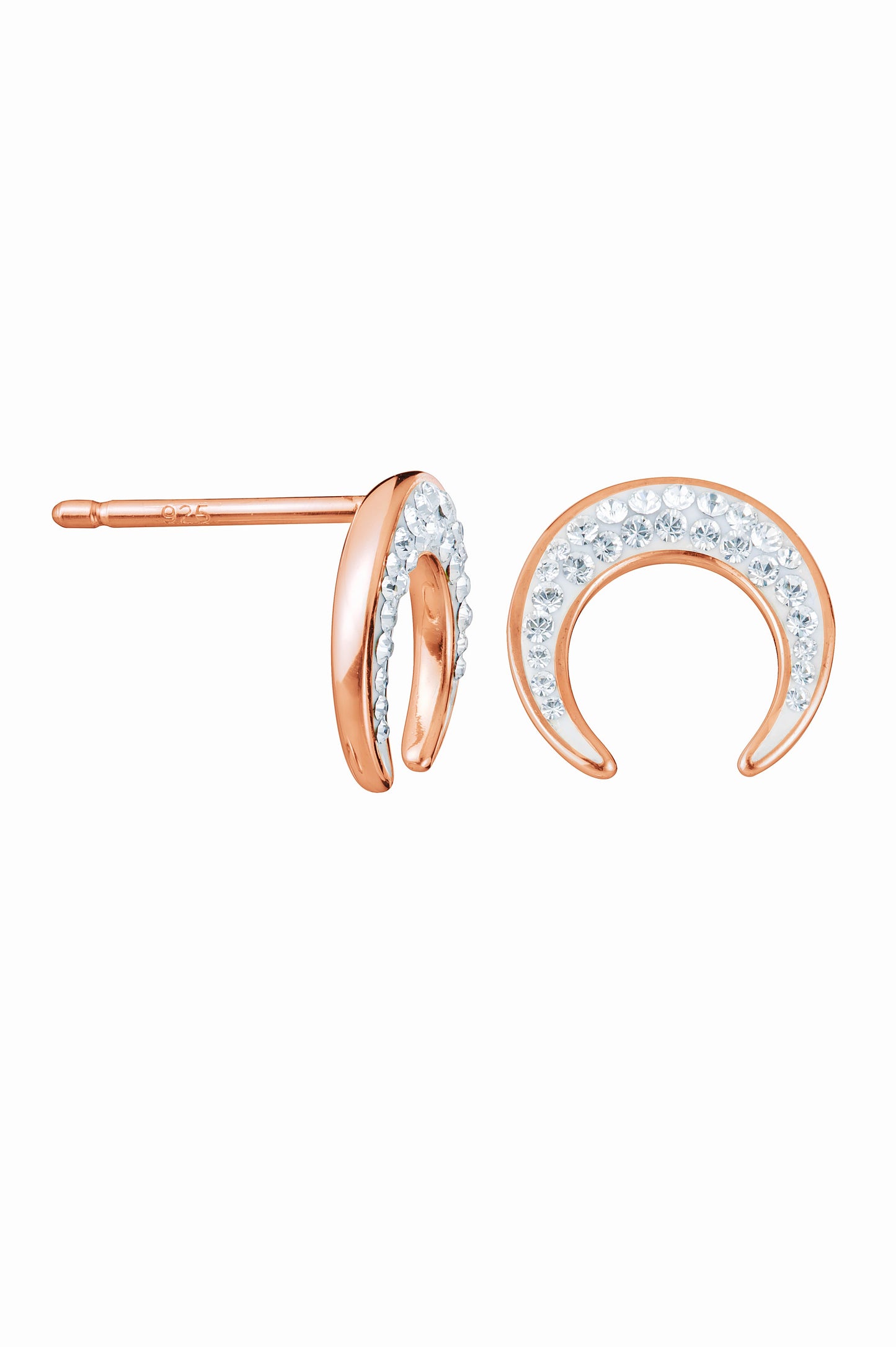 Sterling Silver Rose Gold Plated Crystal Crescent Moon Stud Earrings-0