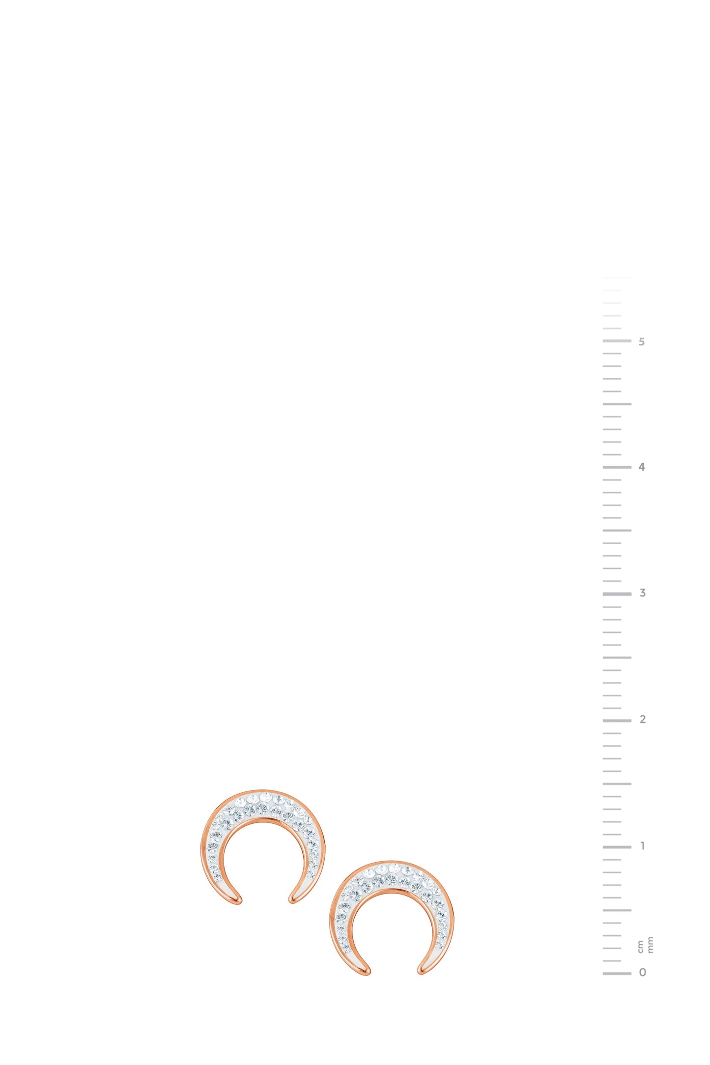Sterling Silver Rose Gold Plated Crystal Crescent Moon Stud Earrings-3