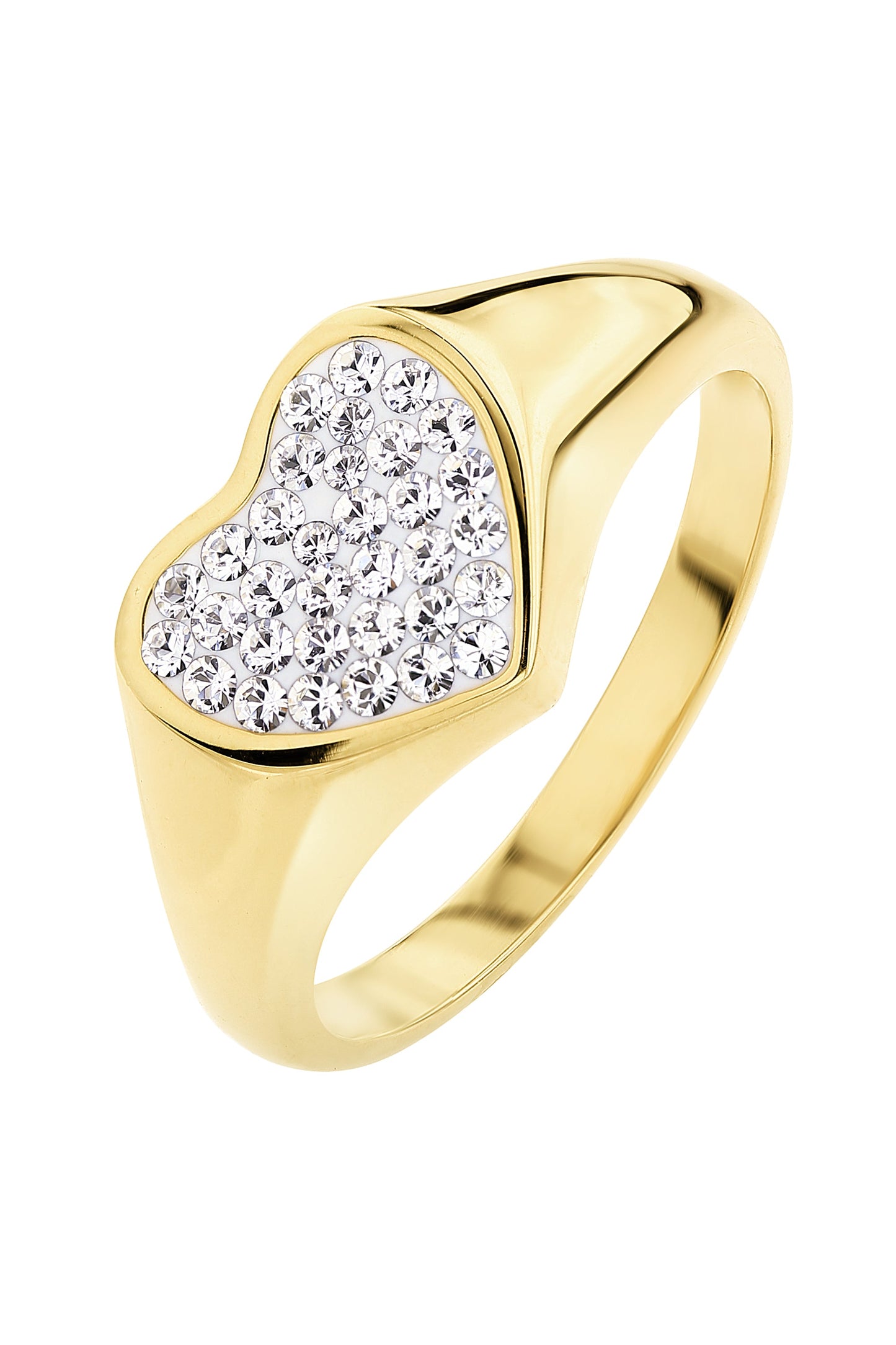 Sterling Silver Gold Plated Crystal Heart Signet Ring-0