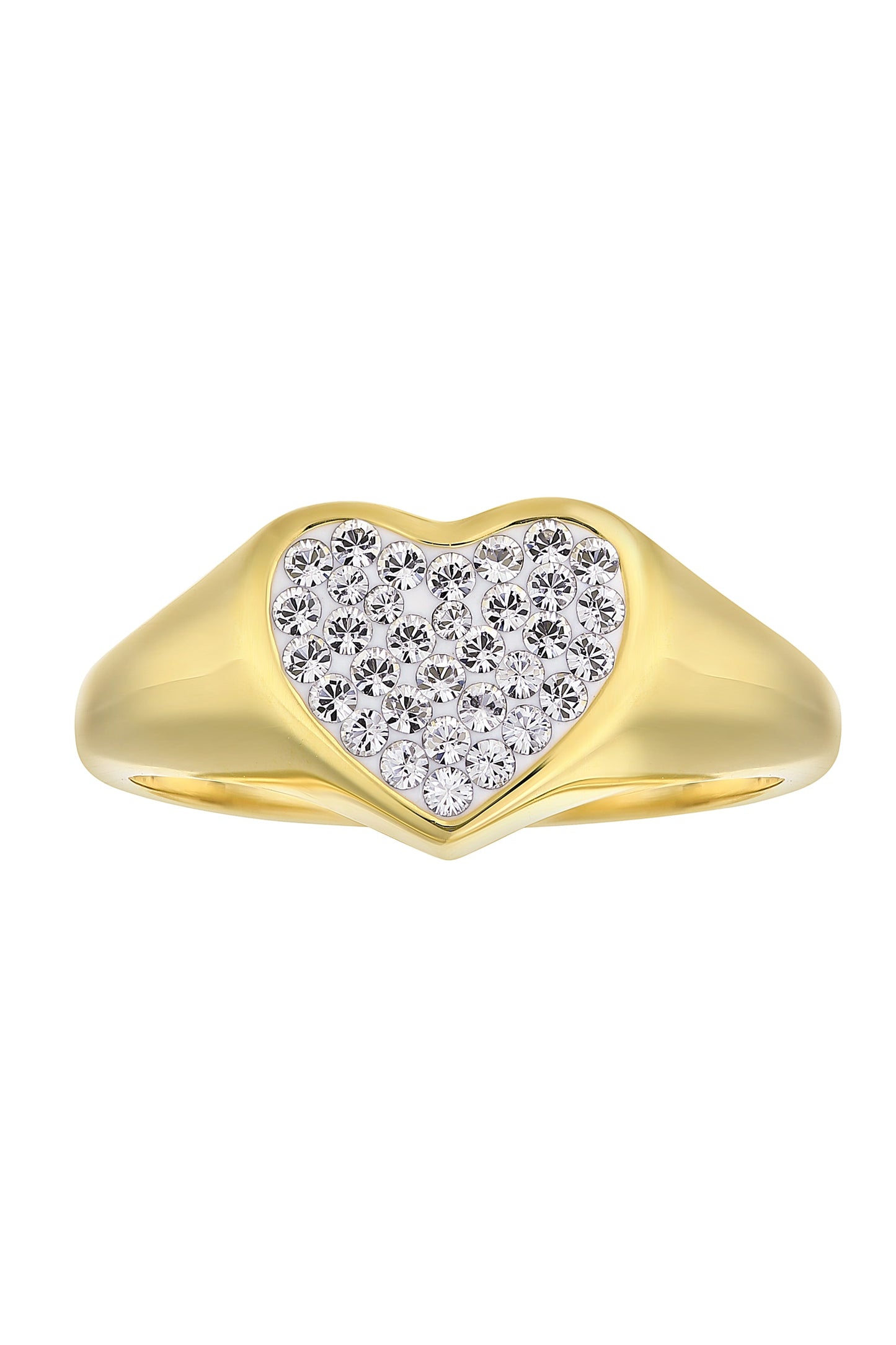 Sterling Silver Gold Plated Crystal Heart Signet Ring-1