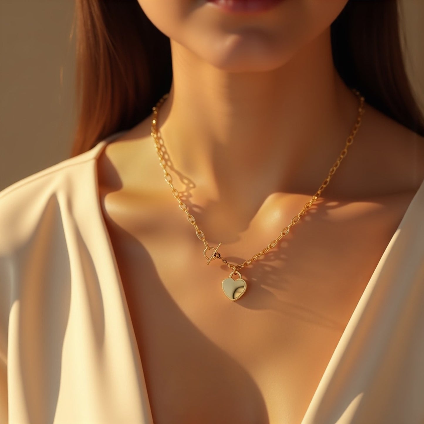 Toggle Necklace with Heart Charm in 14k Yellow Gold