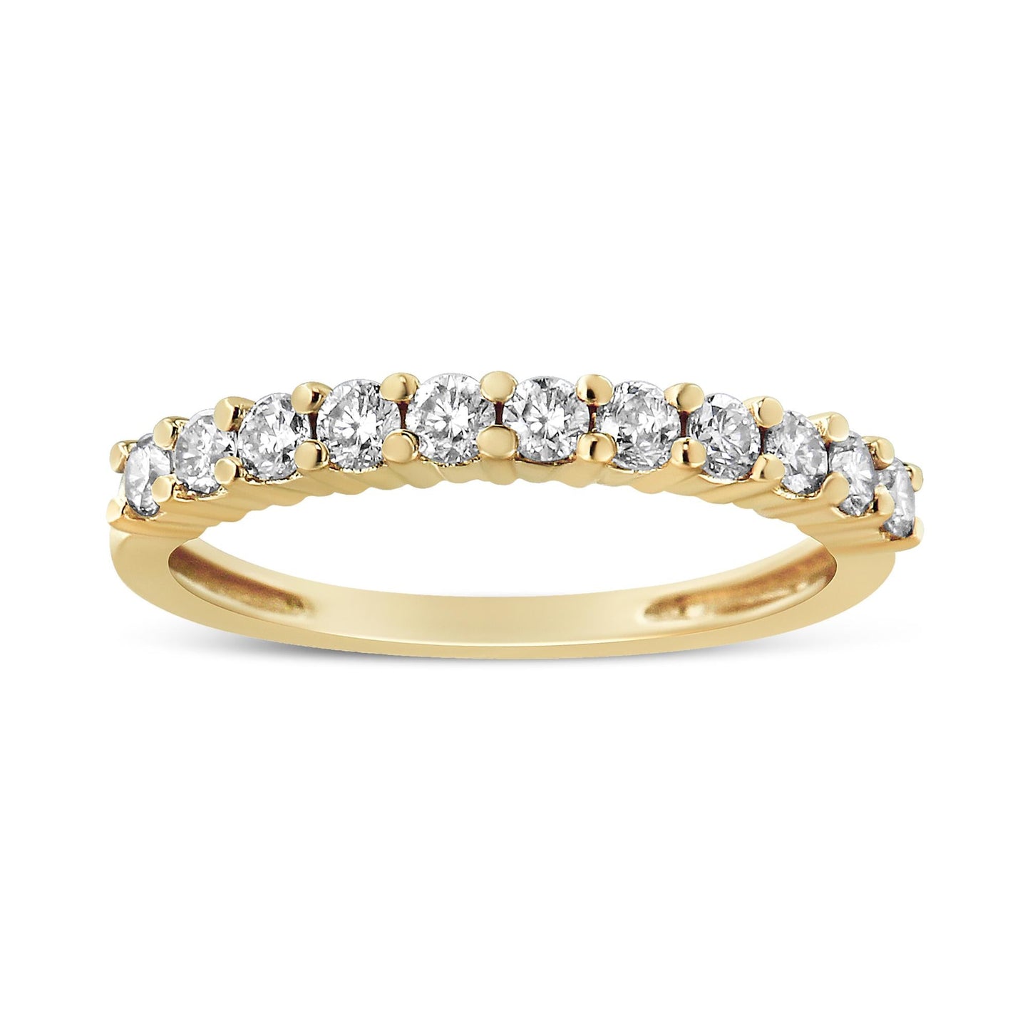 14K Yellow Gold Plated .925 Sterling Silver 1/2 cttw Shared Prong Set Brilliant Round-Cut Diamond 11 Stone Band Ring (J-K Color, SI2-I1 Clarity)-0