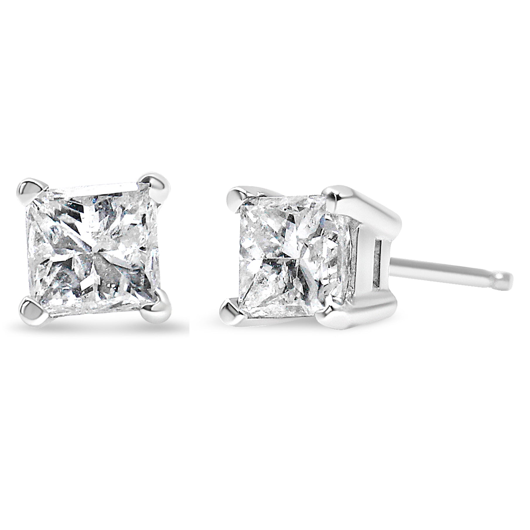 14K White Gold 3/8 Cttw Princess-Cut Square Diamond Classic 4-Prong Solitaire Stud Earrings(H-I, I1-I2)-0