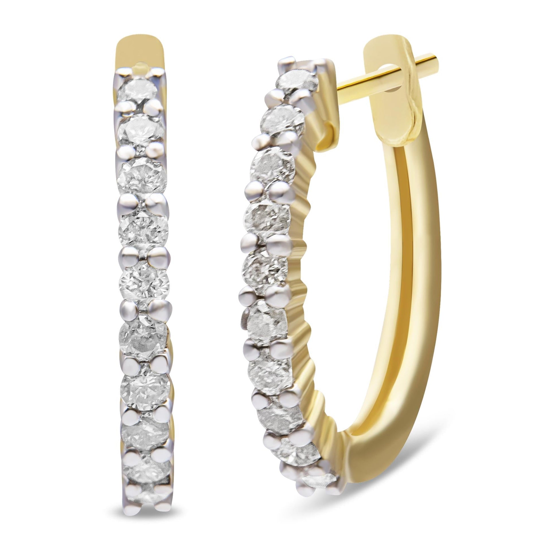 10K Yellow Gold 1/2 Cttw Prong Set Round-Cut Diamond Hoop Earrings (I-J Color, I1-I2 Clarity)-0