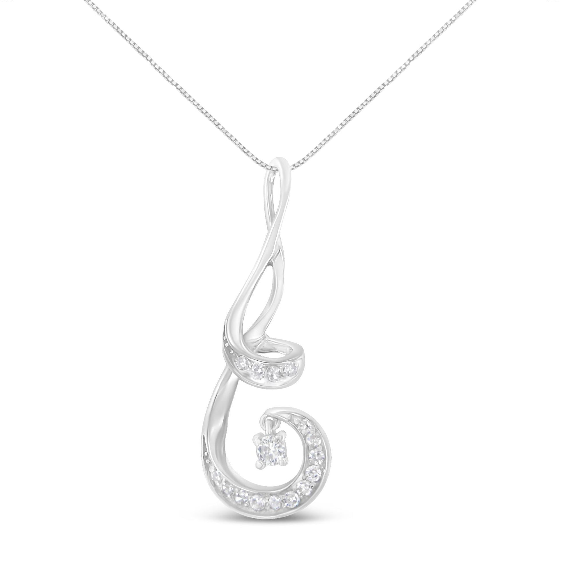 Espira 10K White Gold 1/5 Cttw Brilliant-Cut Diamond Sparkling Spiral 18" Pendant Necklace (J-K color, I2-I3 Clarity)-0