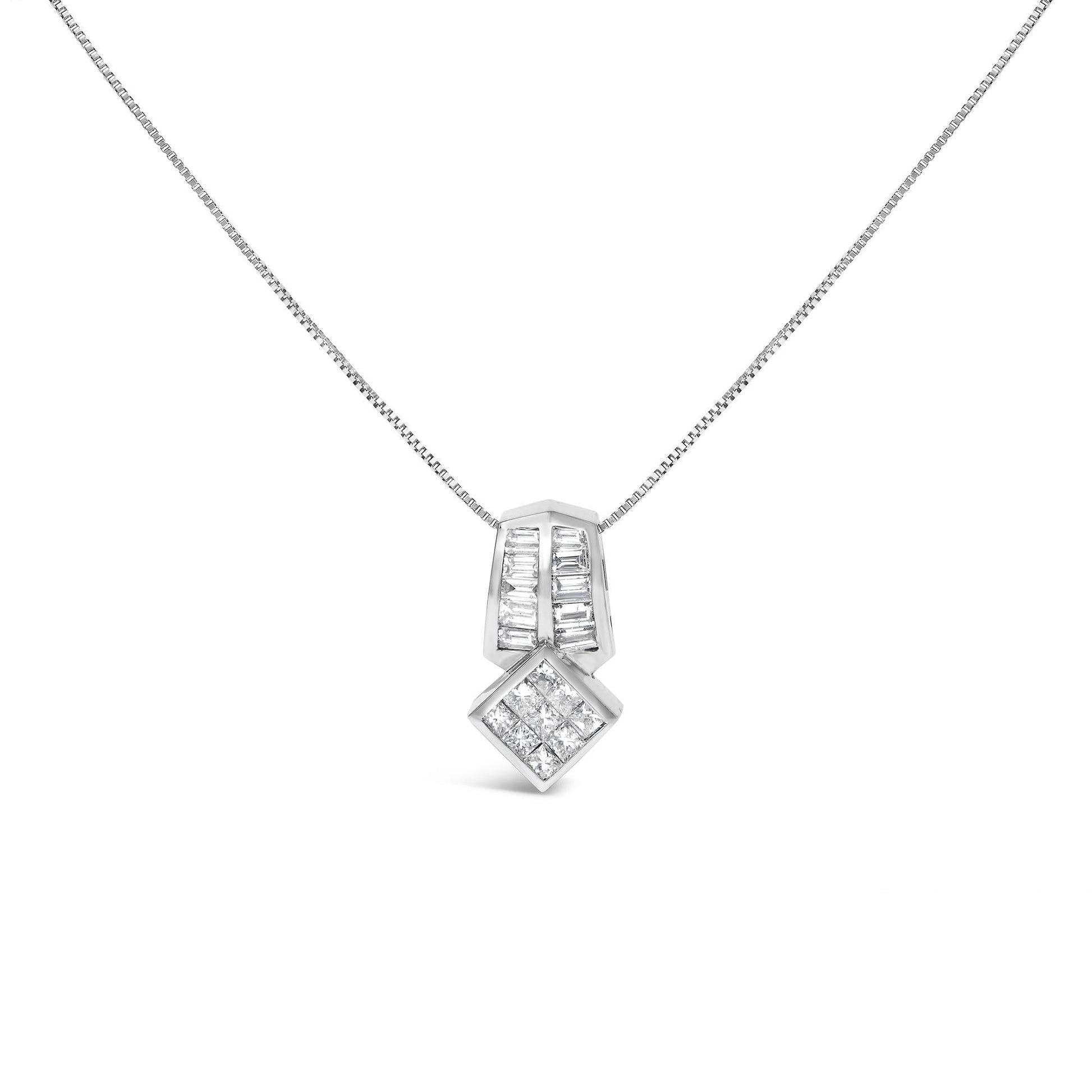 14K White Gold 1 1/2 Cttw Princess and Baguette Cut Diamond Multi-shape 18" Pendant Necklace (G-H Color, VS1-VS2 Clarity)-0