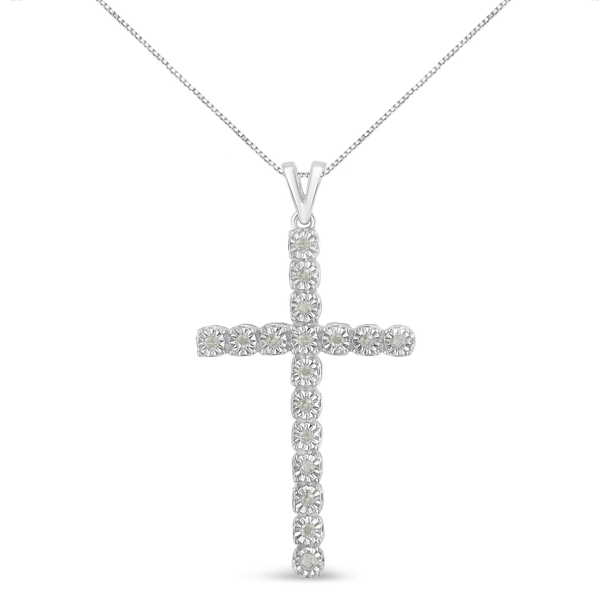 .925 Sterling Silver 1/4 Cttw Diamond Miracle Set Cross Unisex Pendant Necklace 18" (I-J Color, I3 Clarity)-0