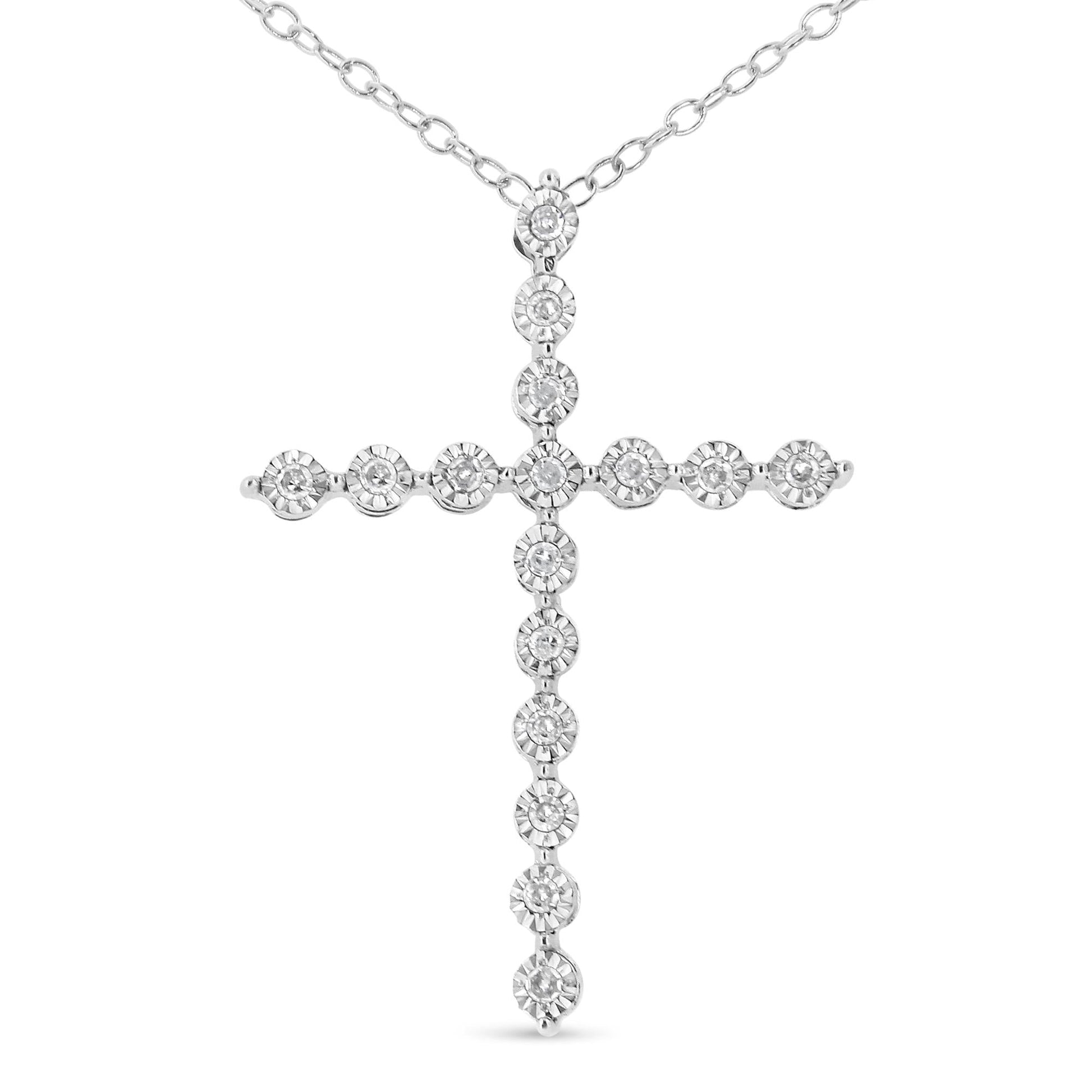 .925 Sterling Silver 1/6 cttw Diamond Cross Pendant Necklace (I-J, I1-I2)-0
