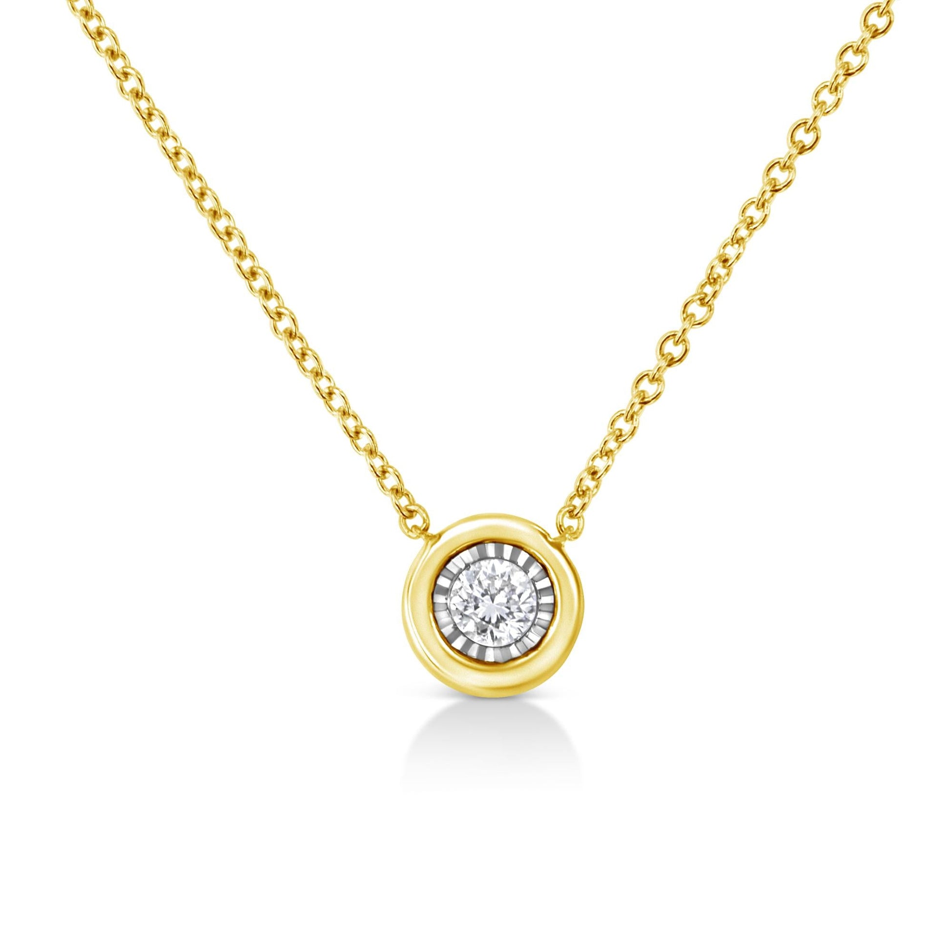 10K Yellow Gold Plated .925 Sterling Silver 1/10 Cttw Miracle Set Round Diamond 18" Pendant Necklace - Choice of Shapes-2