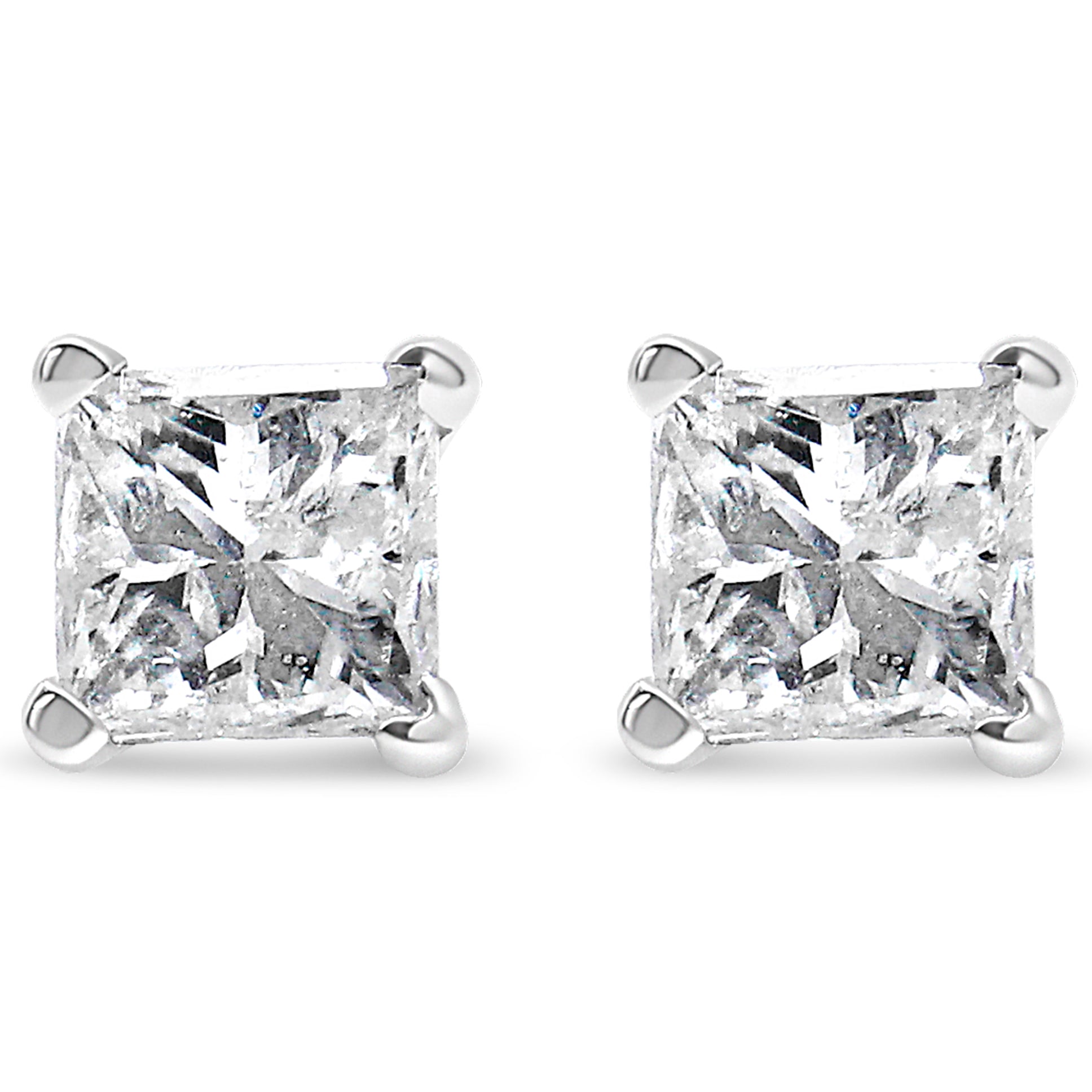14K White Gold 3/8 Cttw Princess-Cut Square Diamond Classic 4-Prong Solitaire Stud Earrings(H-I, I1-I2)-1