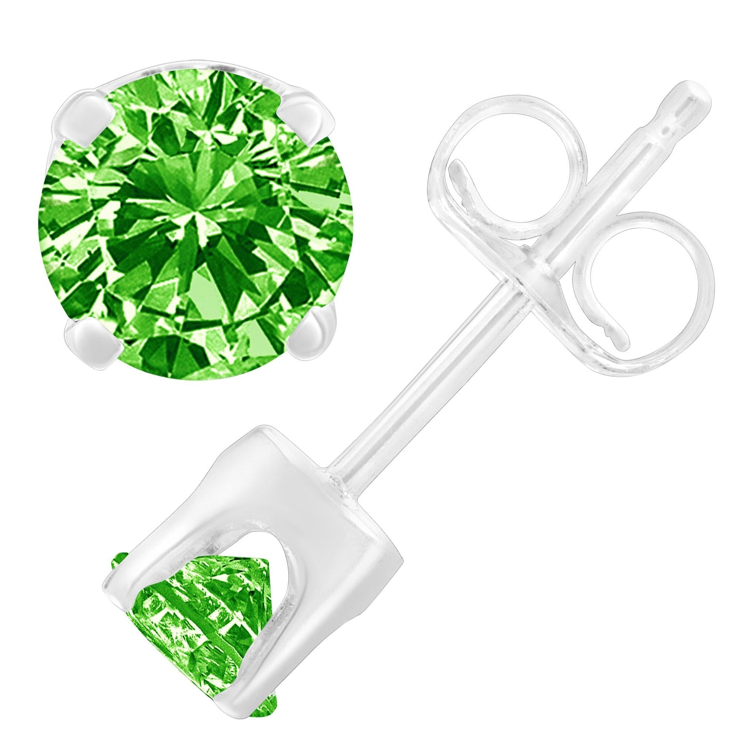 .925 Sterling Silver 1/5 Cttw Round Brilliant-Cut Green Diamond Classic 4-Prong Stud Earrings (Fancy Color-Enhanced, I2-I3 Clarity)-1