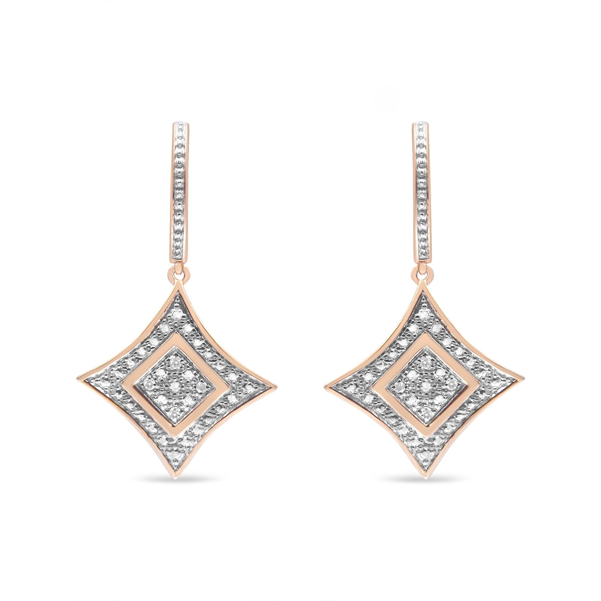 14K Rose Gold Plated .925 Sterling Silver Round-Cut Diamond Accent Dangle Rhombus Earrings (H-I Color, I2-I3 Clarity)-1