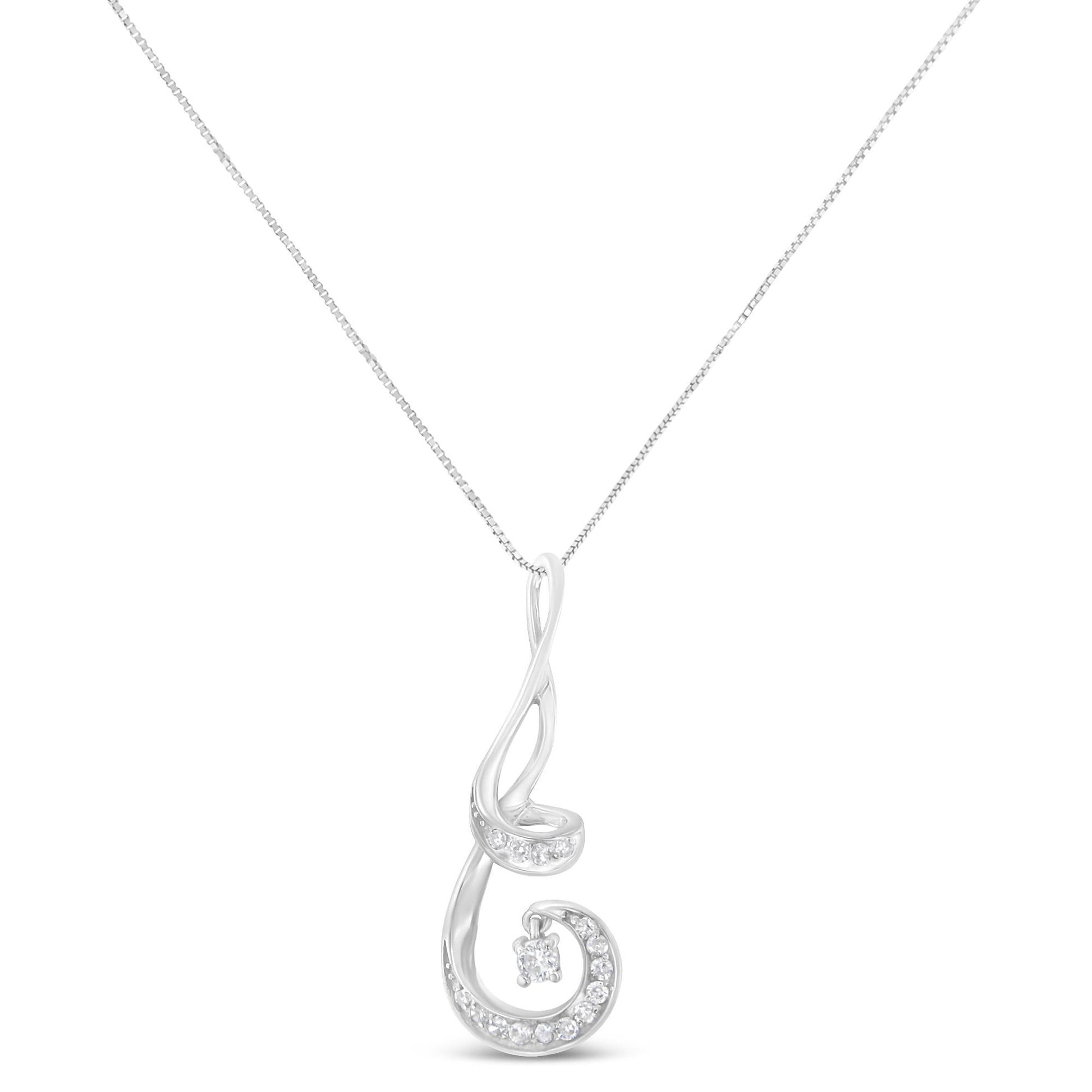Espira 10K White Gold 1/5 Cttw Brilliant-Cut Diamond Sparkling Spiral 18" Pendant Necklace (J-K color, I2-I3 Clarity)-1