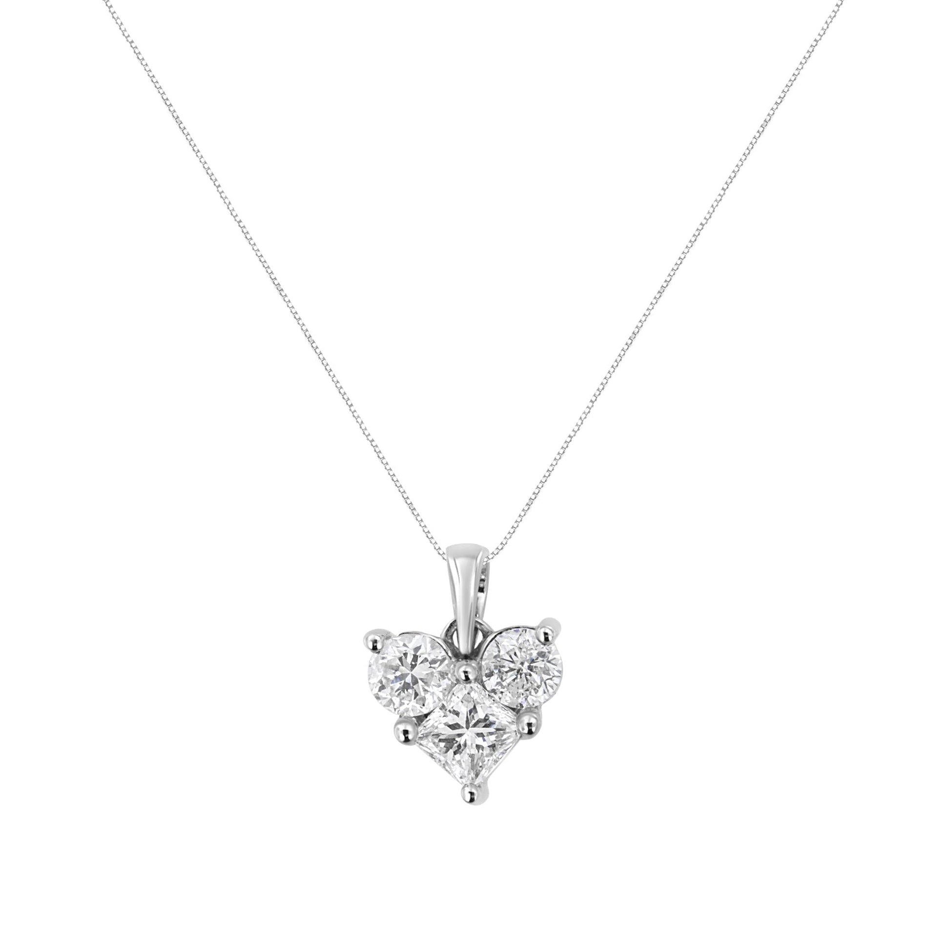 10K White Gold 1.0 Cttw Round-Cut and Princess-Cut Diamond Heart Shaped 18" Pendant Necklace (H-I Color, SI2-I1 Clarity)-1