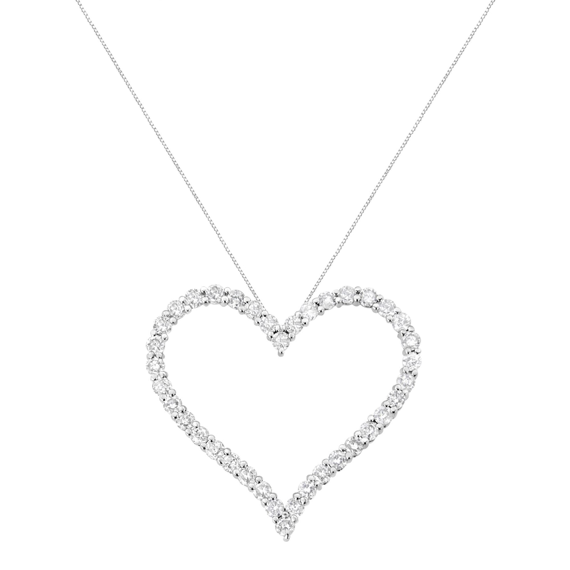 .925 Sterling Silver 3.0 cttw Round-Cut Diamond Open Heart Pendant Necklace (I-J Color, I2-I3 Clarity) - 18"-1