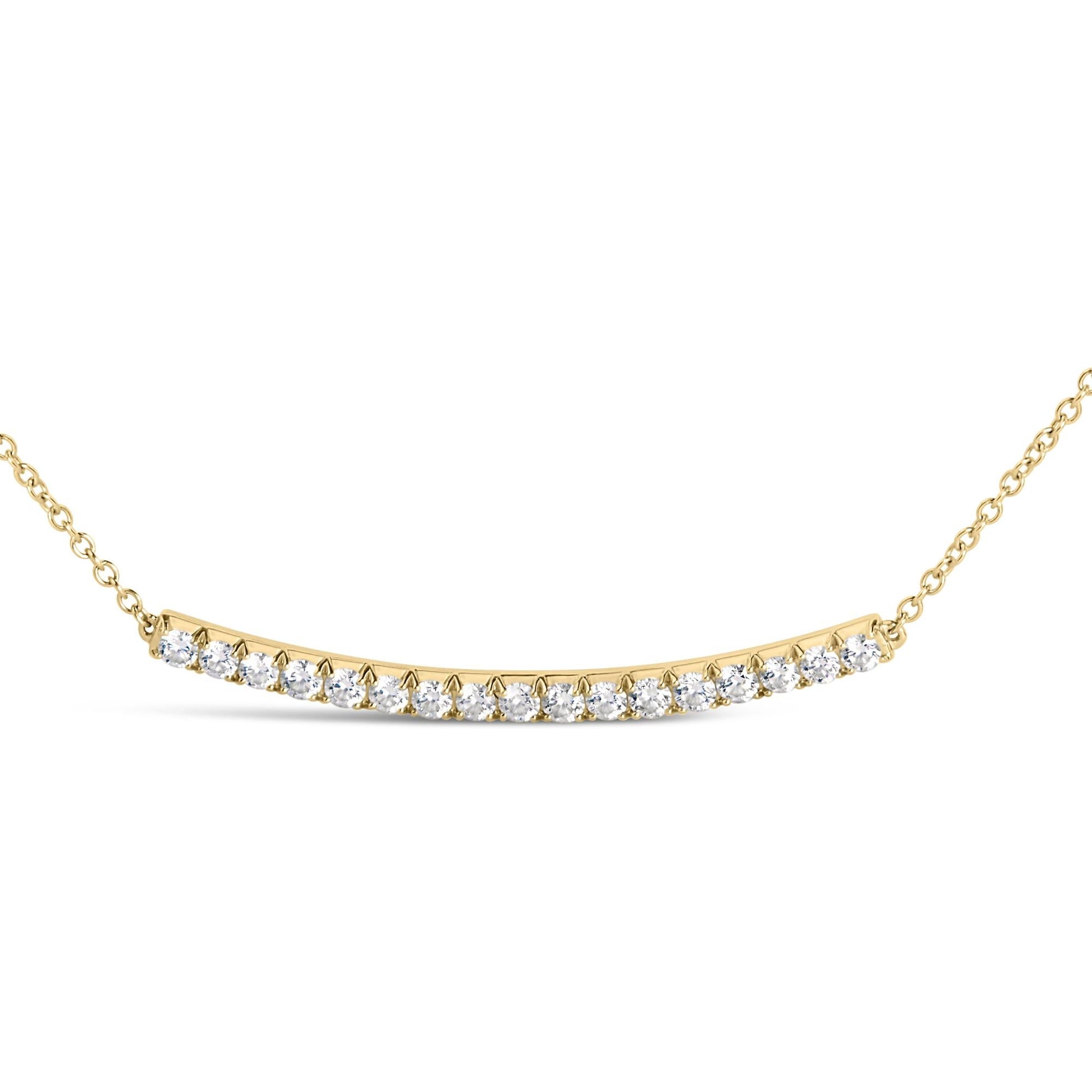 14K Gold 1.00 Cttw Diamond Curved Bar Pendant Necklace (H-I Color, VS2-SI1 Clarity) - 18 Inches-3