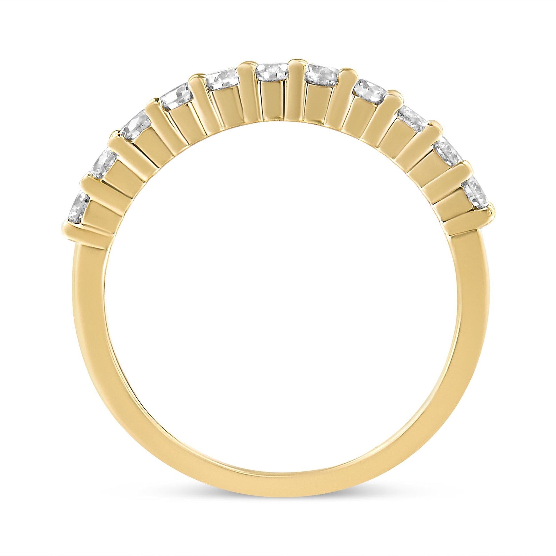 14K Yellow Gold Plated .925 Sterling Silver 1/2 cttw Shared Prong Set Brilliant Round-Cut Diamond 11 Stone Band Ring (J-K Color, SI2-I1 Clarity)-2