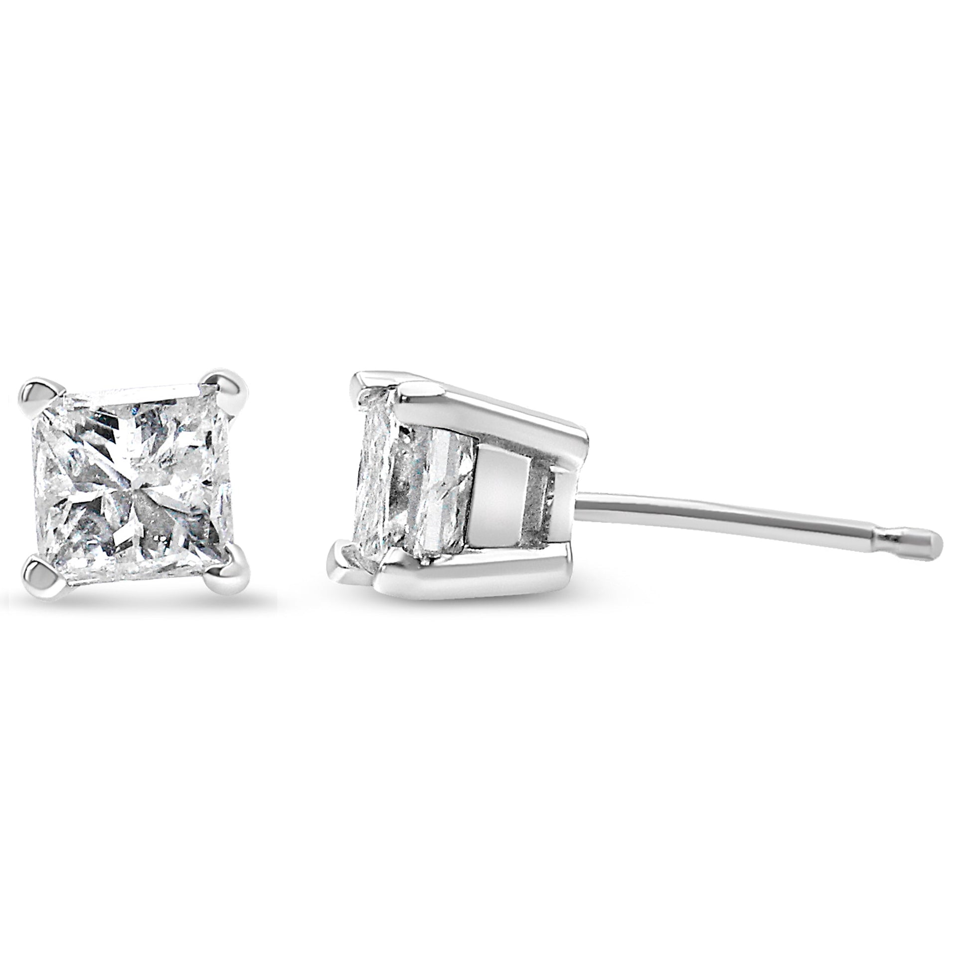 14K White Gold 3/8 Cttw Princess-Cut Square Diamond Classic 4-Prong Solitaire Stud Earrings(H-I, I1-I2)-2