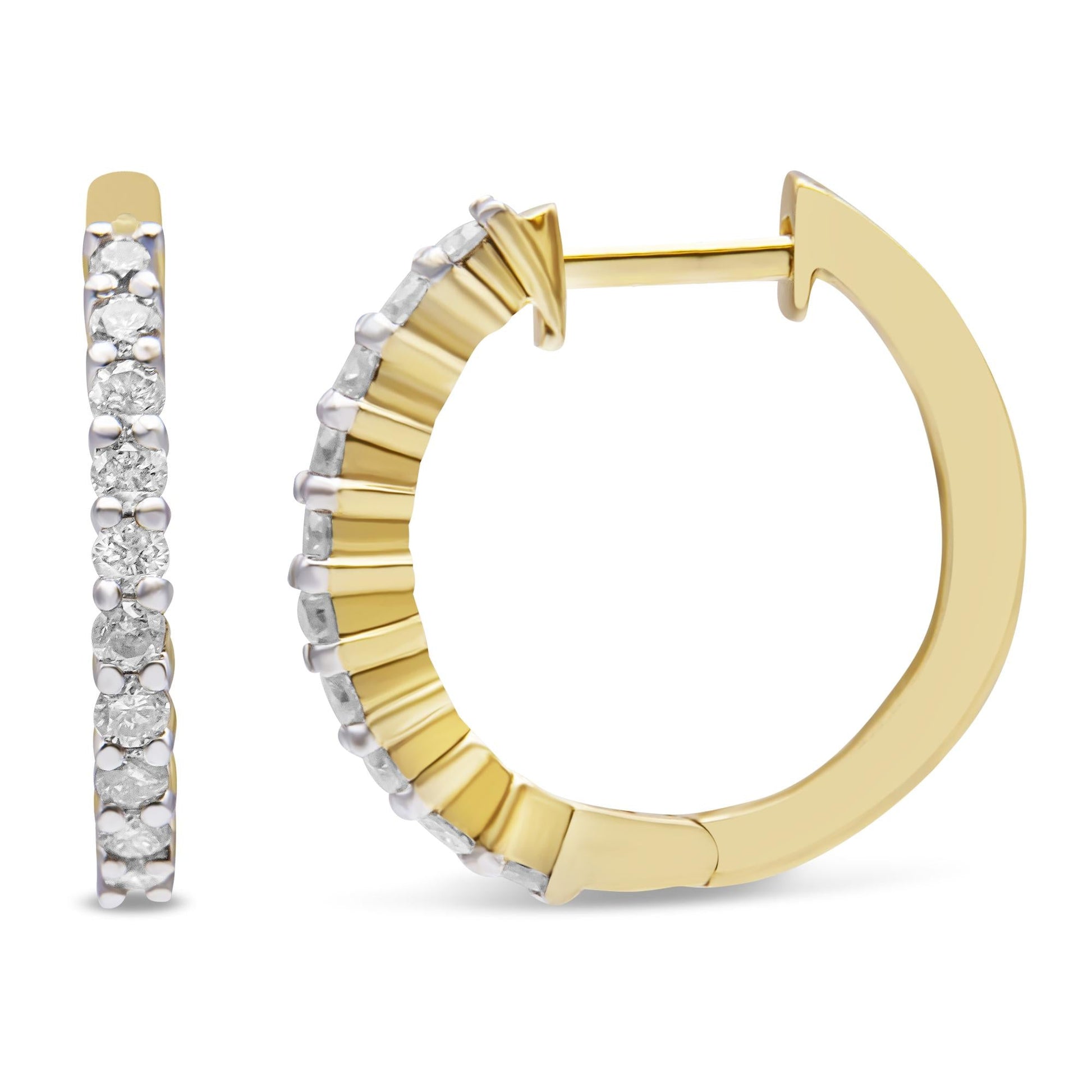 10K Yellow Gold 1/2 Cttw Prong Set Round-Cut Diamond Hoop Earrings (I-J Color, I1-I2 Clarity)-2