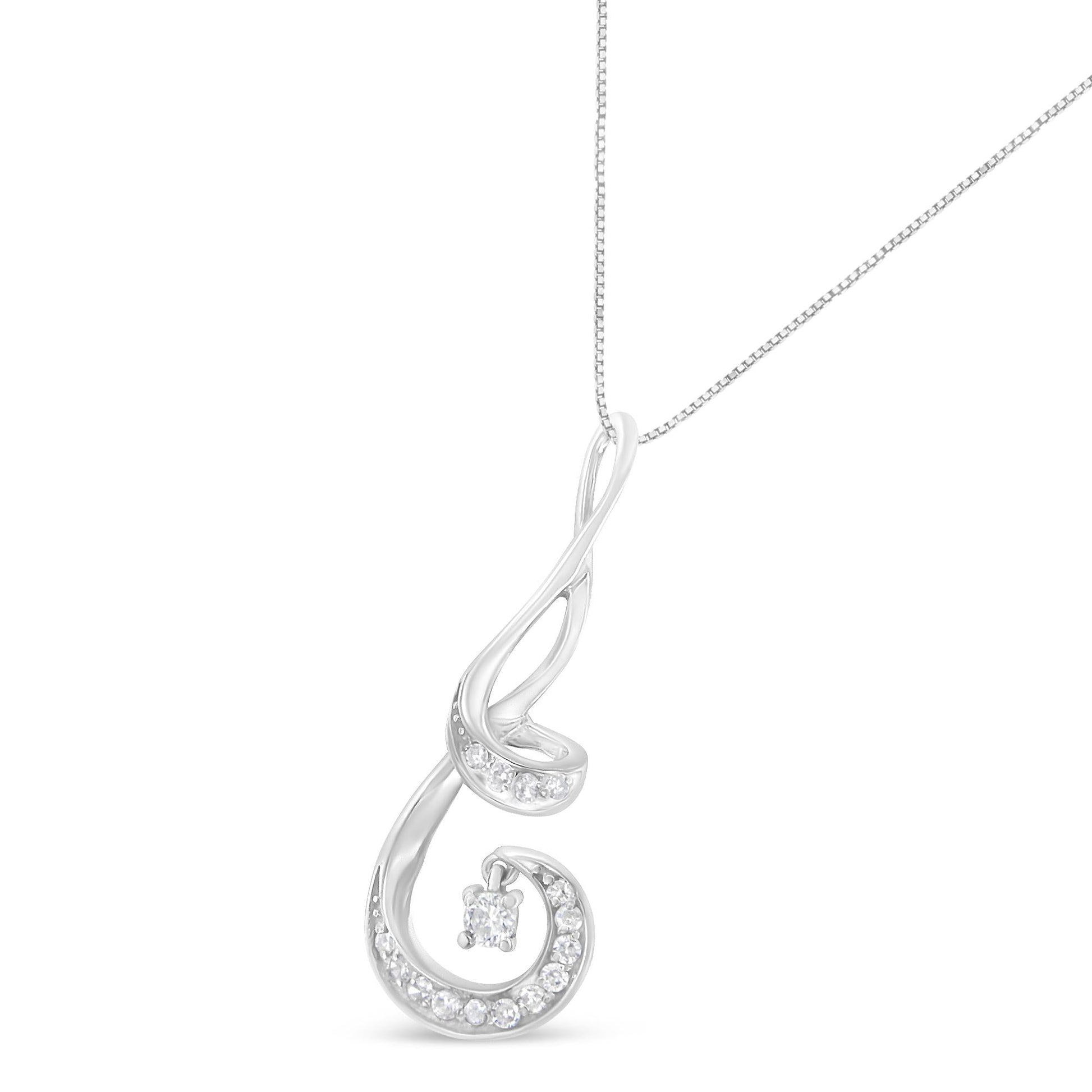 Espira 10K White Gold 1/5 Cttw Brilliant-Cut Diamond Sparkling Spiral 18" Pendant Necklace (J-K color, I2-I3 Clarity)-2