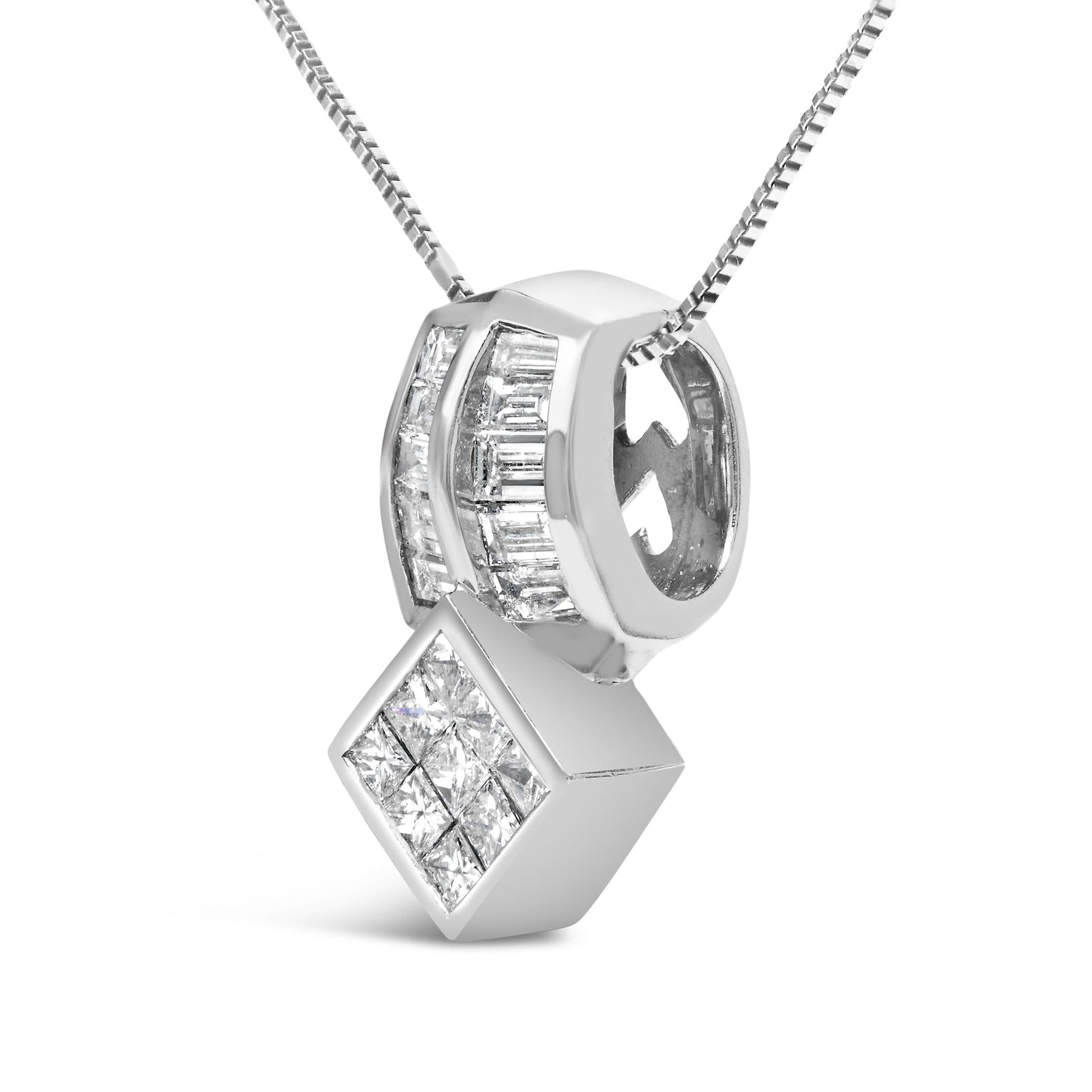 14K White Gold 1 1/2 Cttw Princess and Baguette Cut Diamond Multi-shape 18" Pendant Necklace (G-H Color, VS1-VS2 Clarity)-2