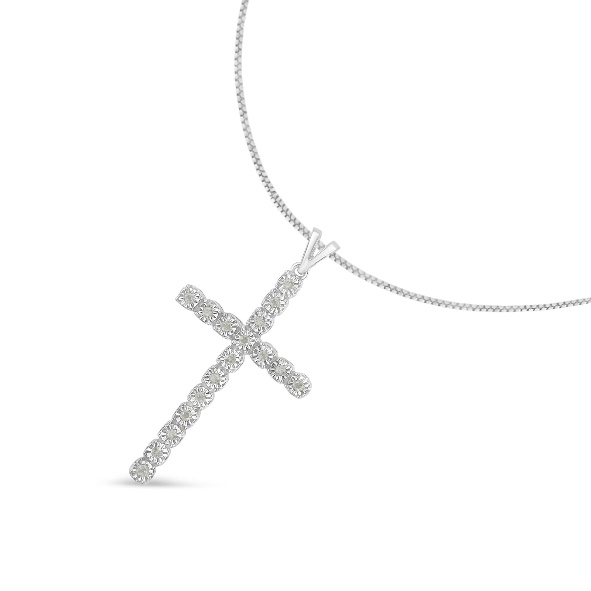 .925 Sterling Silver 1/4 Cttw Diamond Miracle Set Cross Unisex Pendant Necklace 18" (I-J Color, I3 Clarity)-2