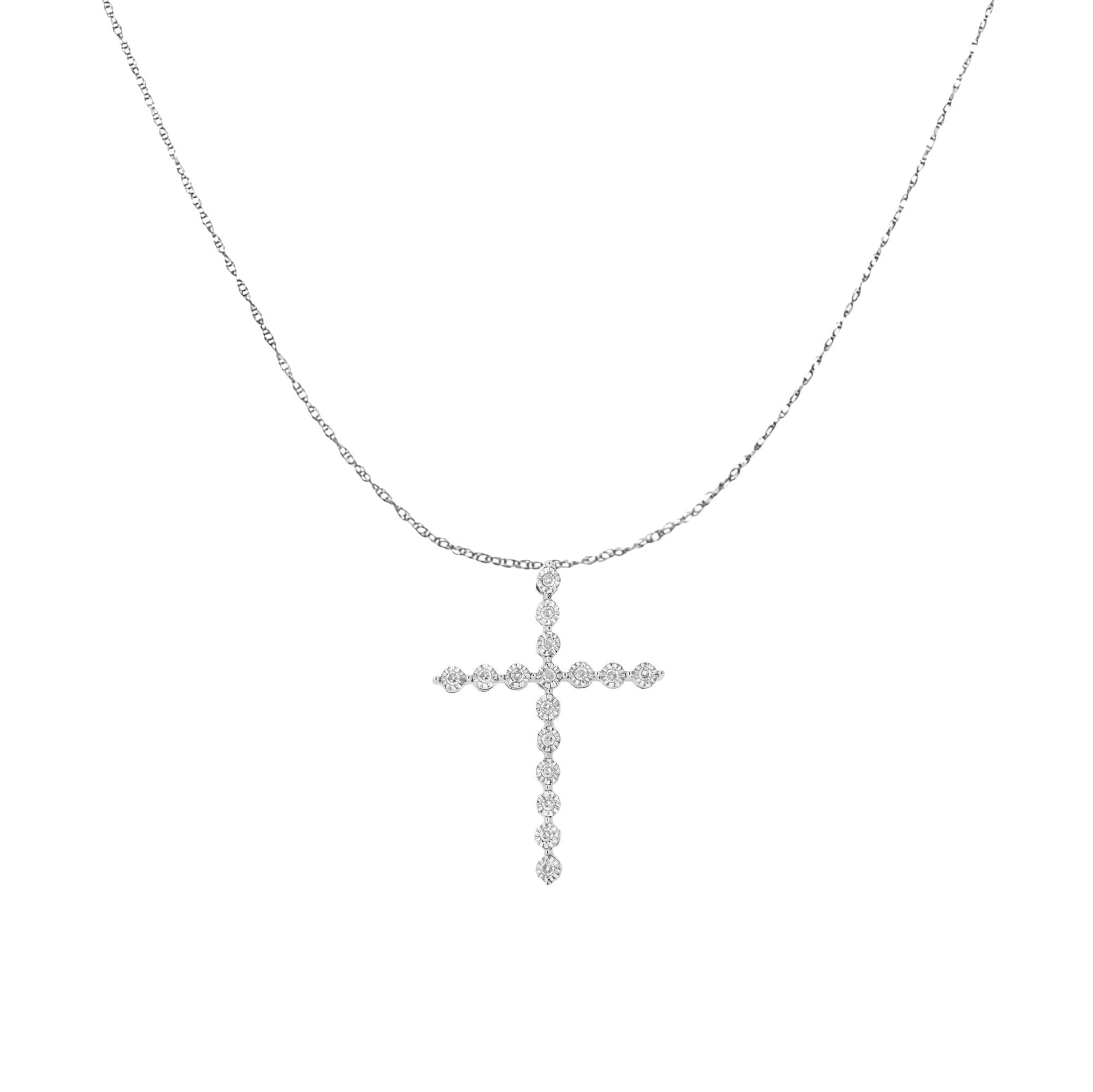.925 Sterling Silver 1/6 cttw Diamond Cross Pendant Necklace (I-J, I1-I2)-2