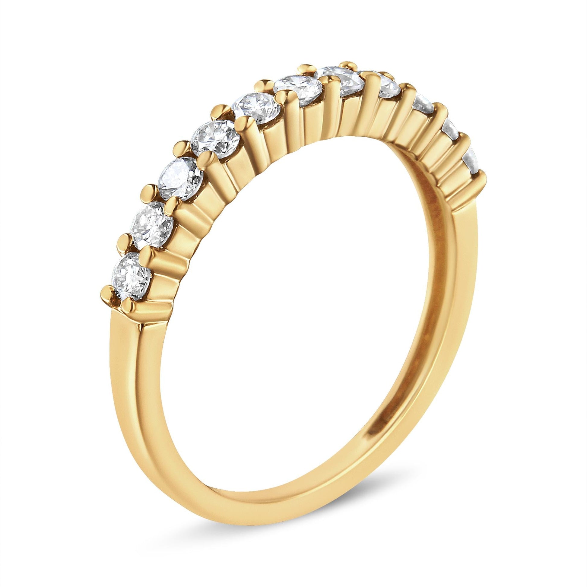 14K Yellow Gold Plated .925 Sterling Silver 1/2 cttw Shared Prong Set Brilliant Round-Cut Diamond 11 Stone Band Ring (J-K Color, SI2-I1 Clarity)-3