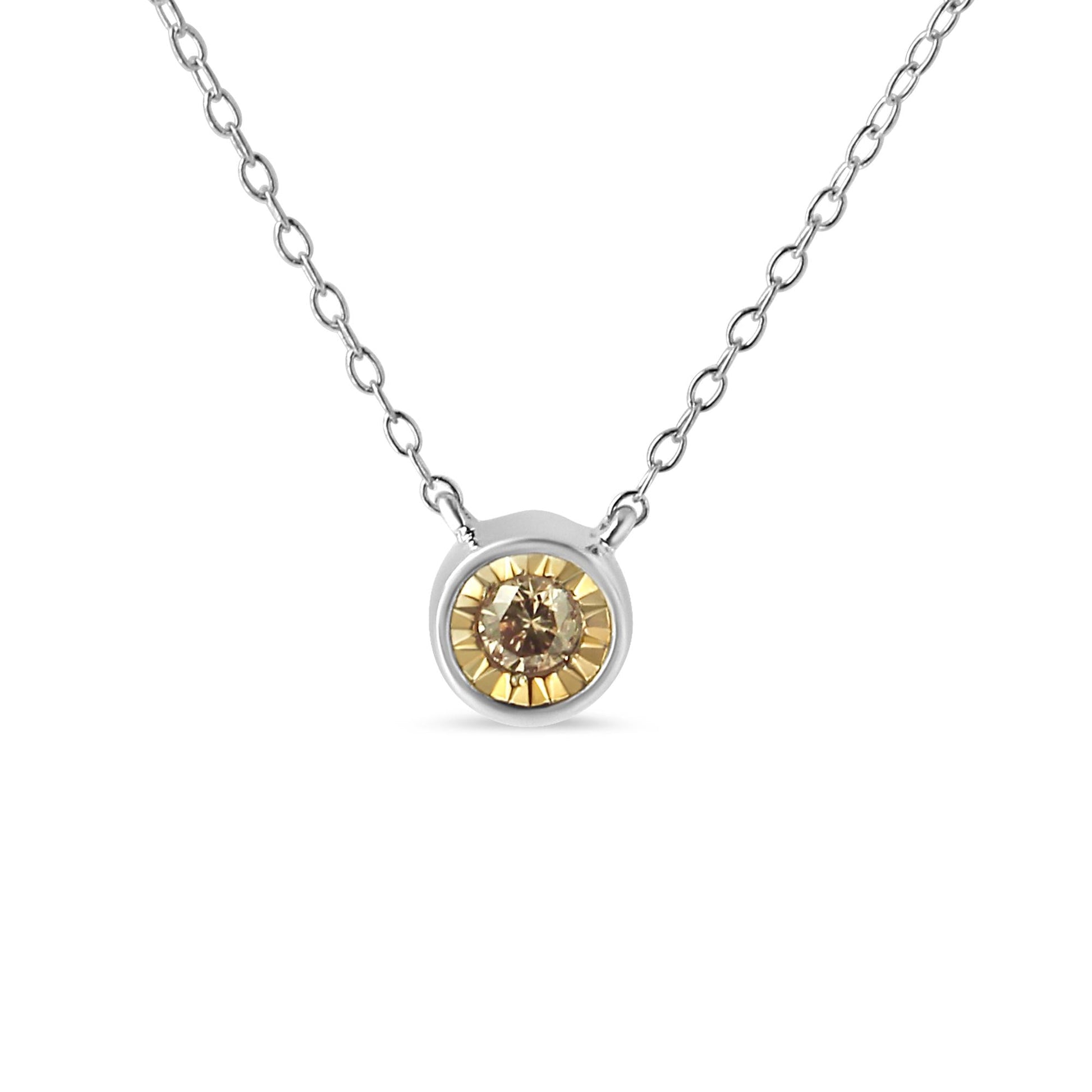 .925 Sterling Silver 1/5 Cttw Bezel Set Champagne Diamond Solitaire 18" Pendant Necklace (K-L Color, I1-I2 Clarity)-3