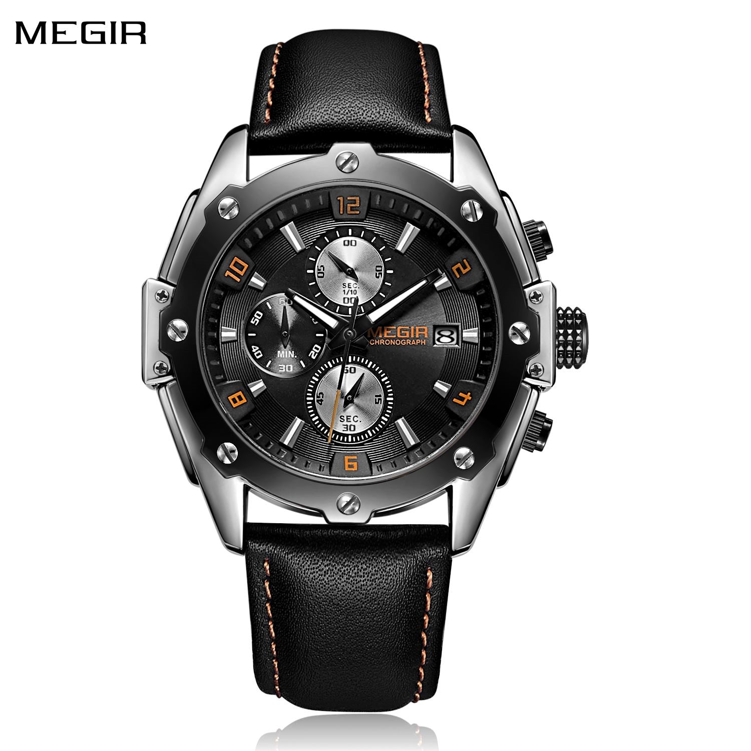 MEGIR Black Mens Watches Top Brand Luxury Chronograph Sports Quartz Wrist Watch Man Clock Waterproof Army Military Wristwatches-0