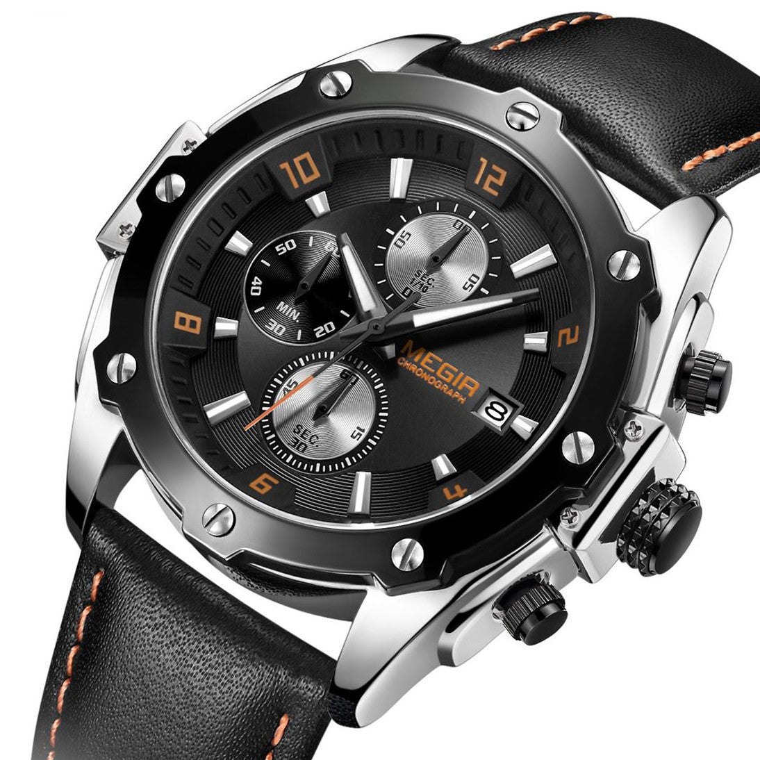 MEGIR Black Mens Watches Top Brand Luxury Chronograph Sports Quartz Wrist Watch Man Clock Waterproof Army Military Wristwatches-3