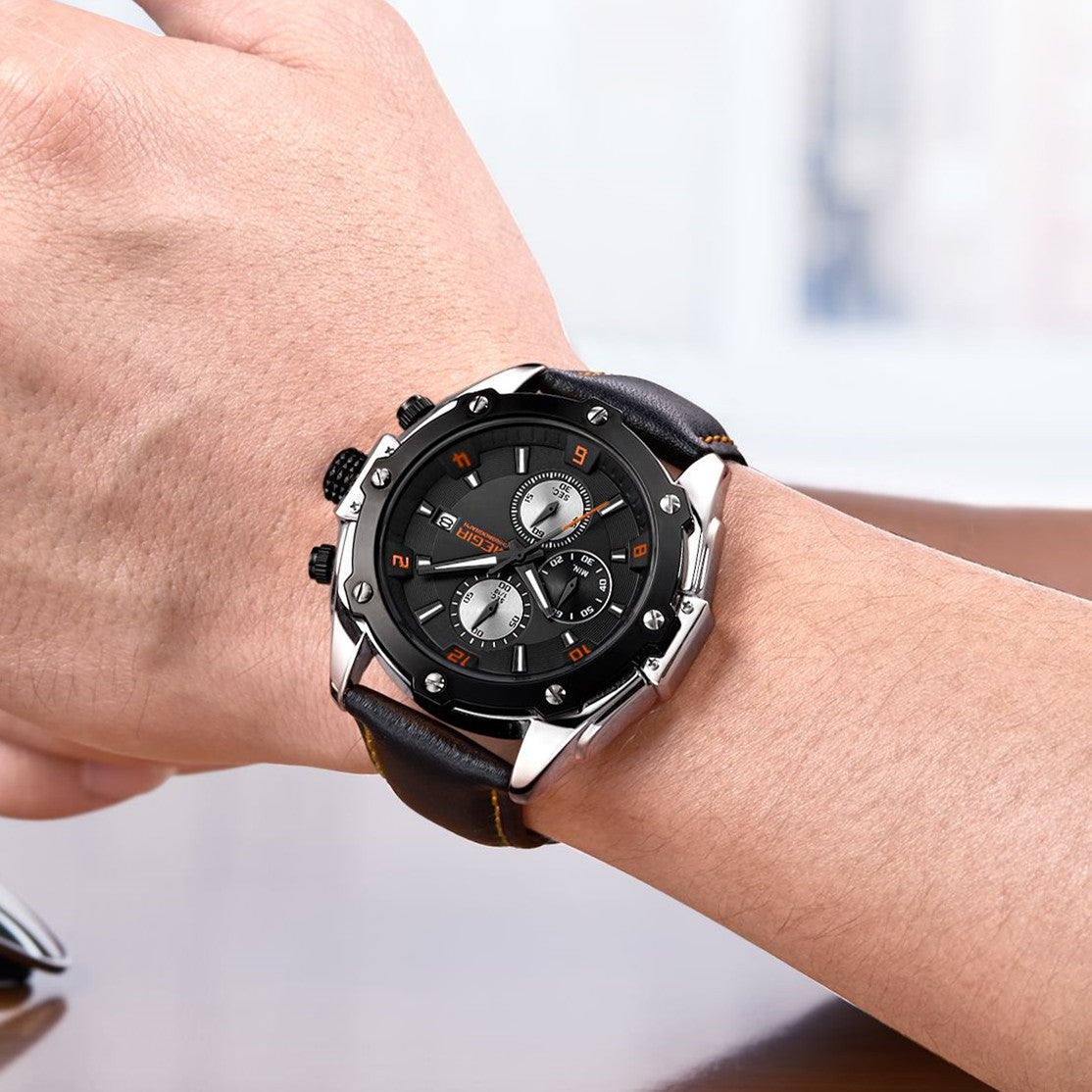 MEGIR Black Mens Watches Top Brand Luxury Chronograph Sports Quartz Wrist Watch Man Clock Waterproof Army Military Wristwatches-1