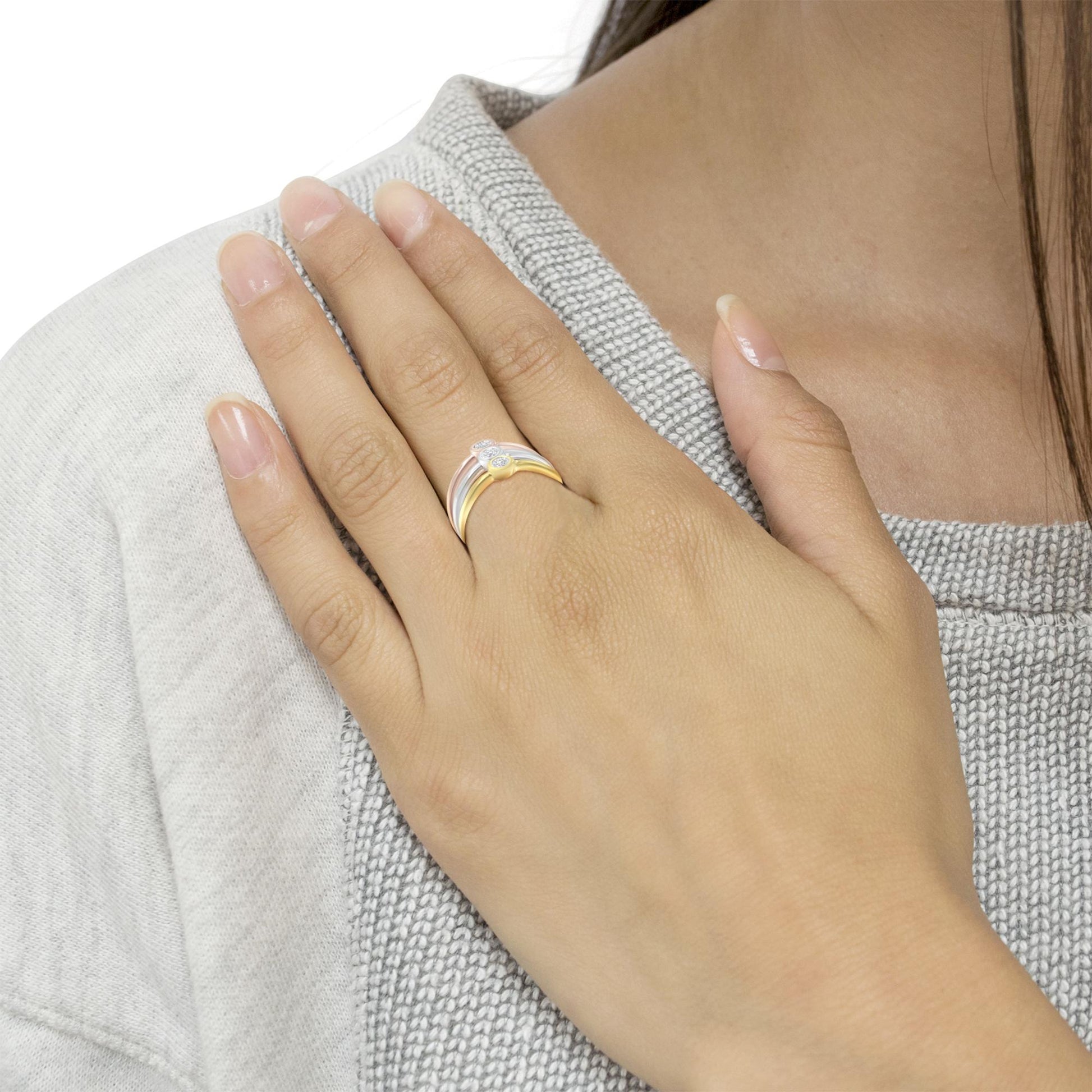 Tri-Color 14K Gold Plated .925 Sterling Silver 1/6 Cttw Round Miracle-Set Diamond Stacking Promise Ring Set (J-K Color, I1-I2 Clarity)-3