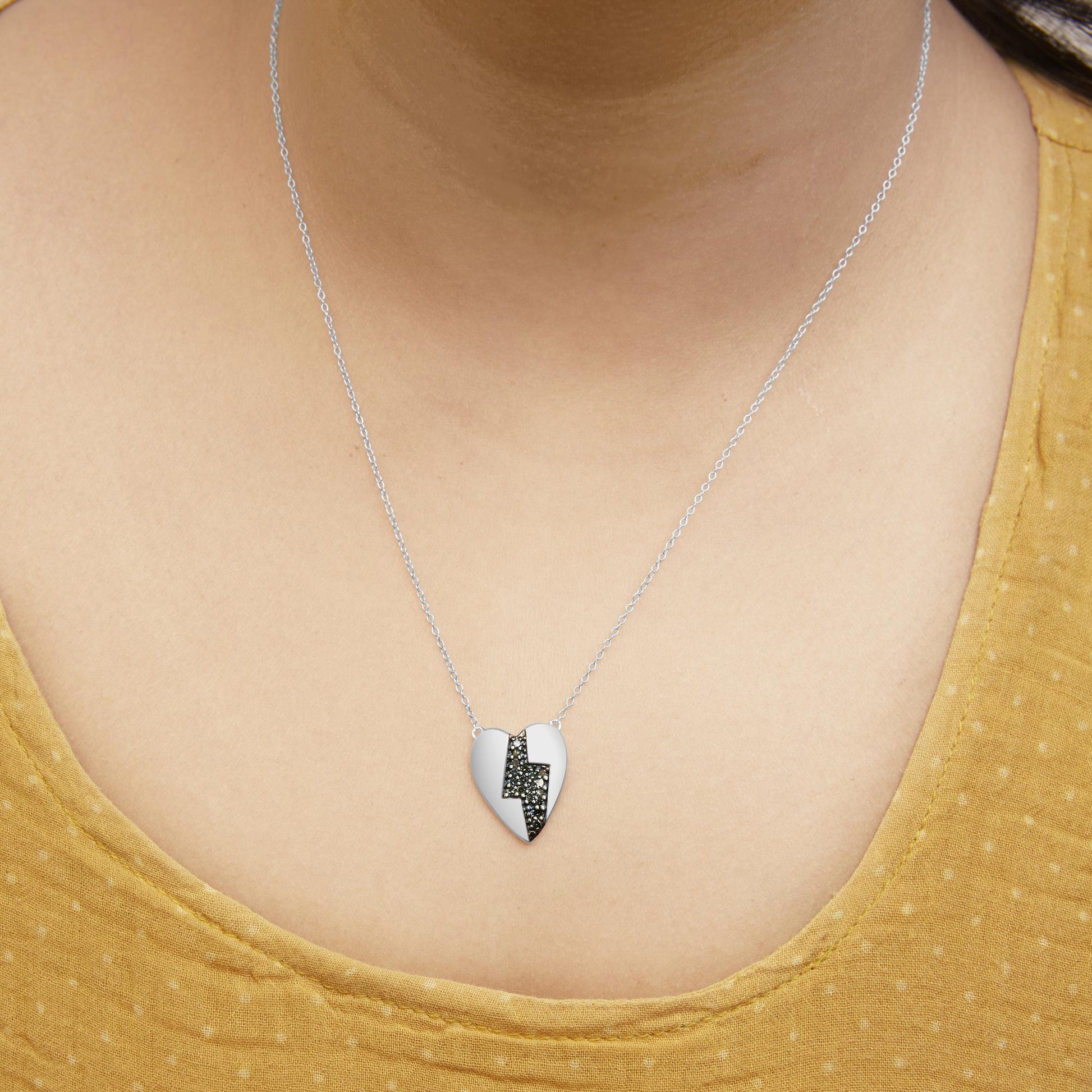 925 Sterling Silver 1/3 Ctw Blue Diamond Heart and Lightning Bolt Pendant Necklace (Blue Color, SI1-SI2 Clarity) -  18" Inches-3