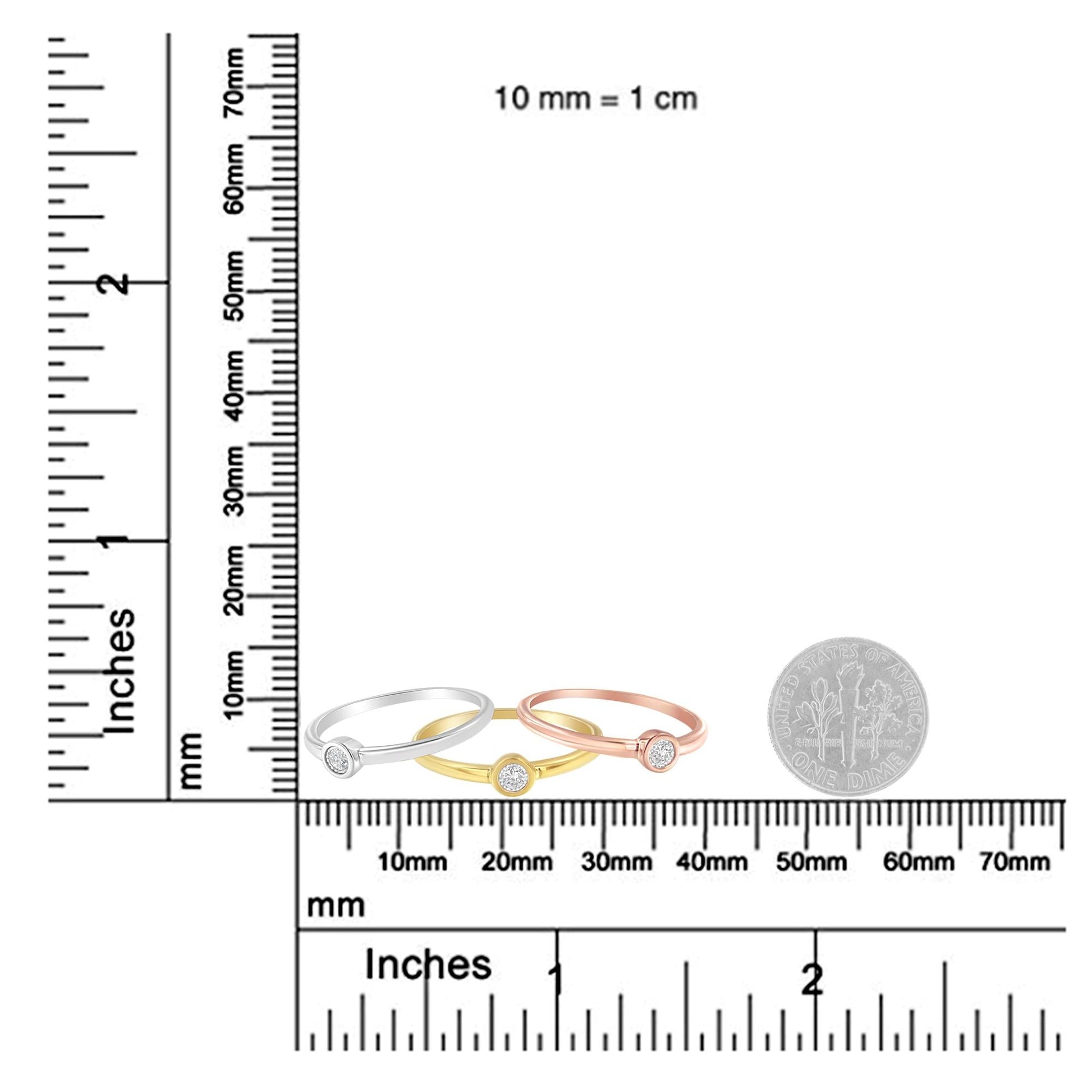 Tri-Color 14K Gold Plated .925 Sterling Silver 1/6 Cttw Round Miracle-Set Diamond Stacking Promise Ring Set (J-K Color, I1-I2 Clarity)-4