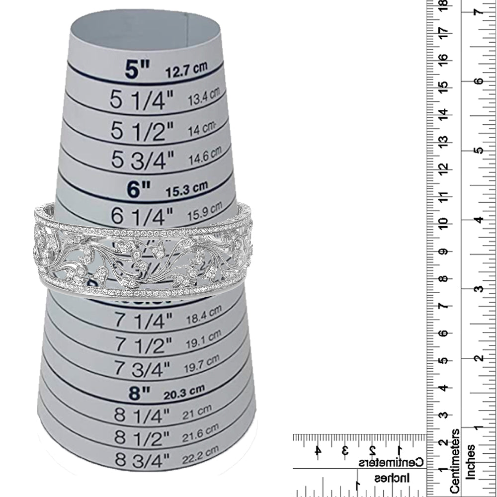 18K White Gold 3 1/4 Cttw Pave Diamond Openwork Floral Filigree Swirl Bangle Cuff Bracelet (H-I Color, VS2-SI1 Clarity)-4