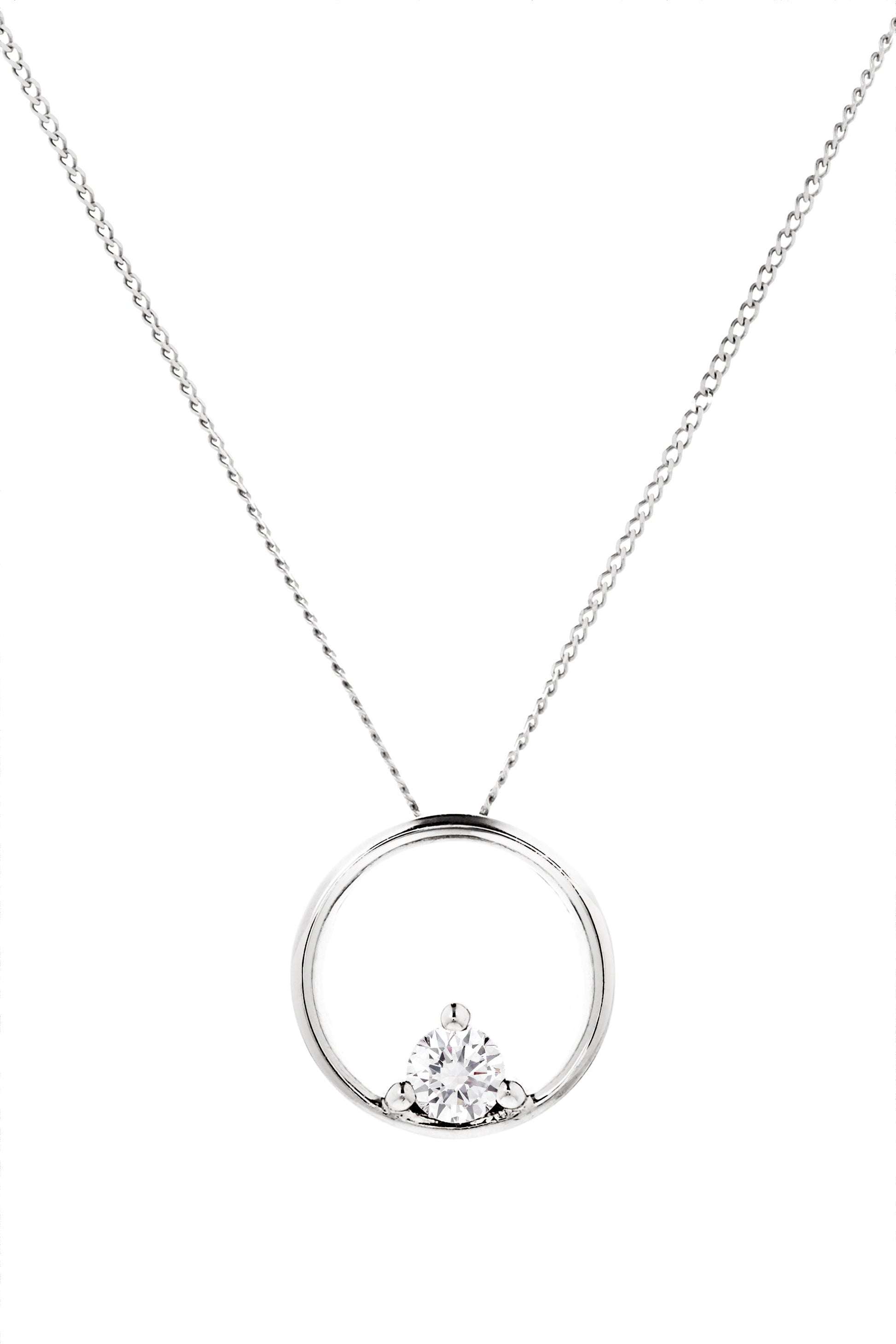 9ct White Gold 0.10ct Diamond Circle Pendant Necklace-0