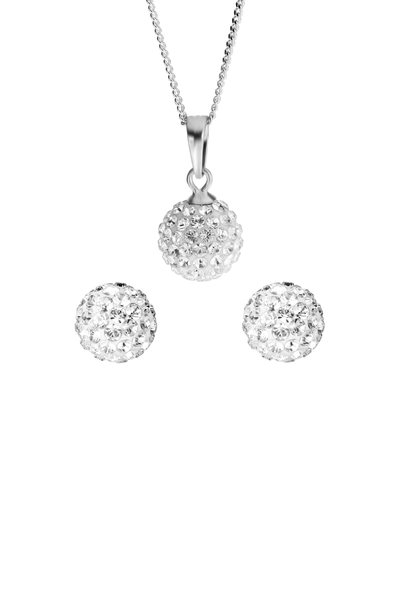 Sterling Silver Crystal 9.5mm Ball Pendant and 7.5mm Stud Earrings Set-0