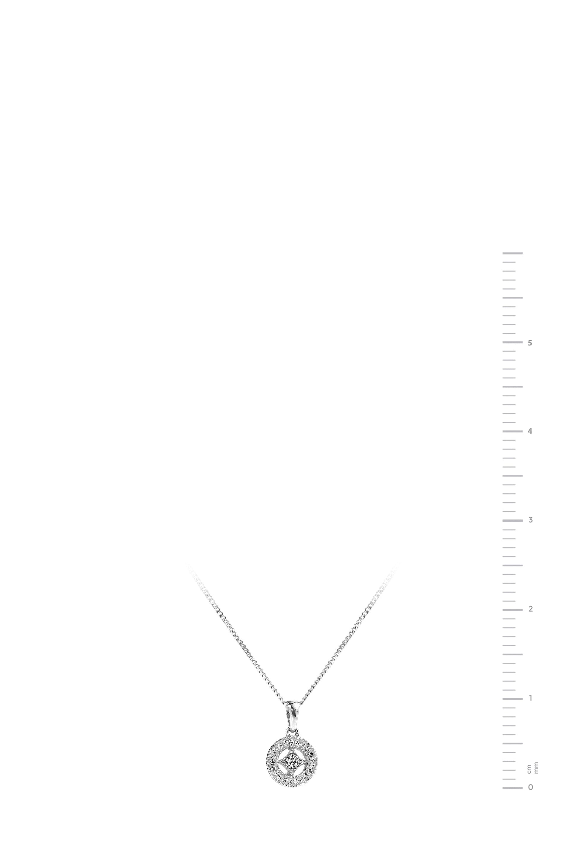 Sterling Silver Crystal Round Milgrain Pendant Necklace-1