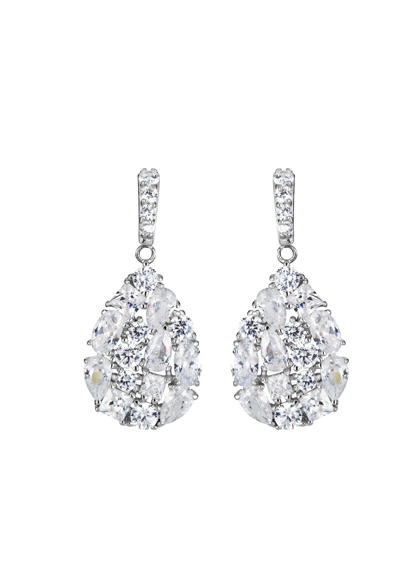 Sterling Silver Cubic Zirconia Mixed Cut Teardrop Stud Earrings-0