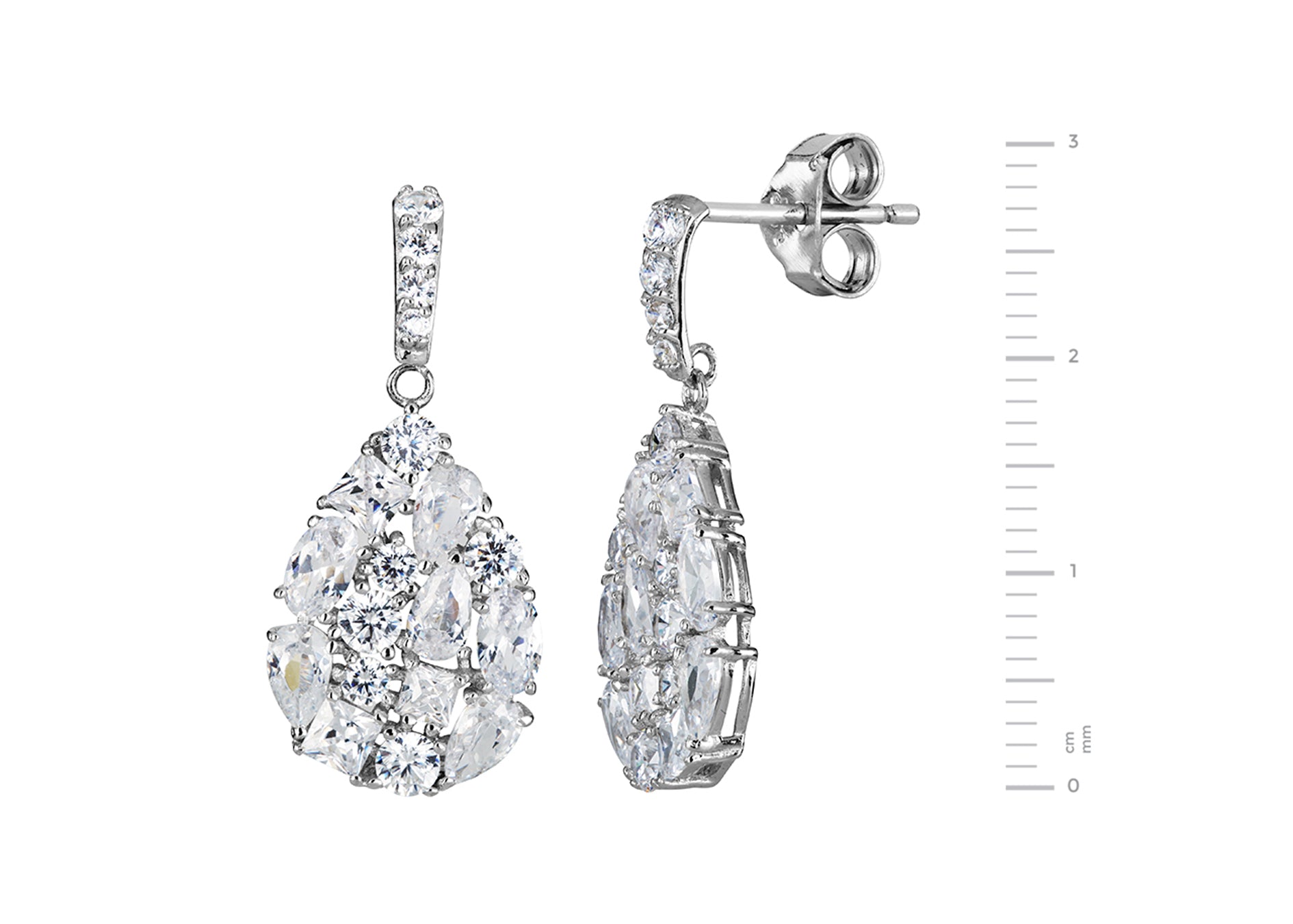 Sterling Silver Cubic Zirconia Mixed Cut Teardrop Stud Earrings-2