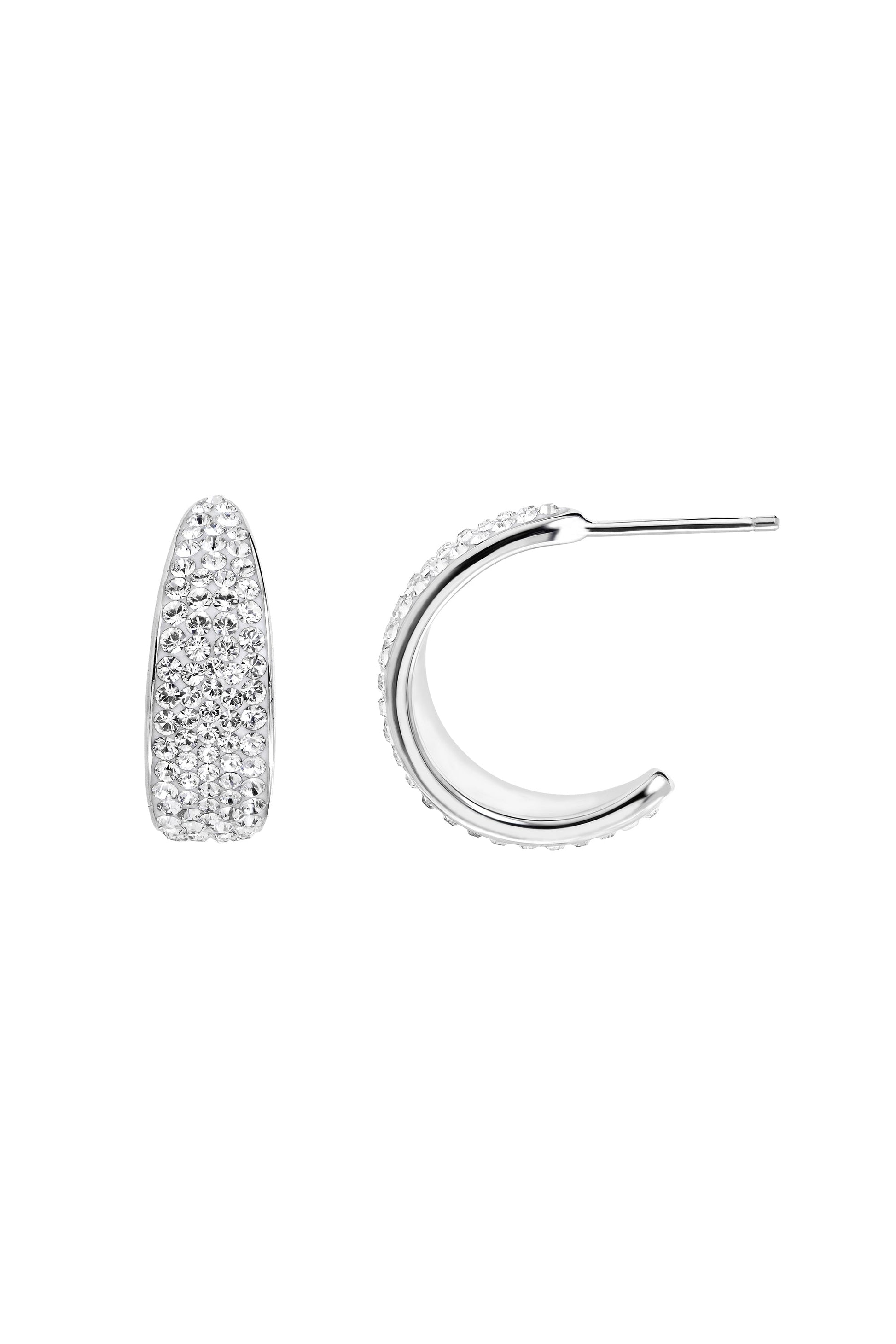 Sterling Silver Crystal Half Hoop Stud Earrings-1