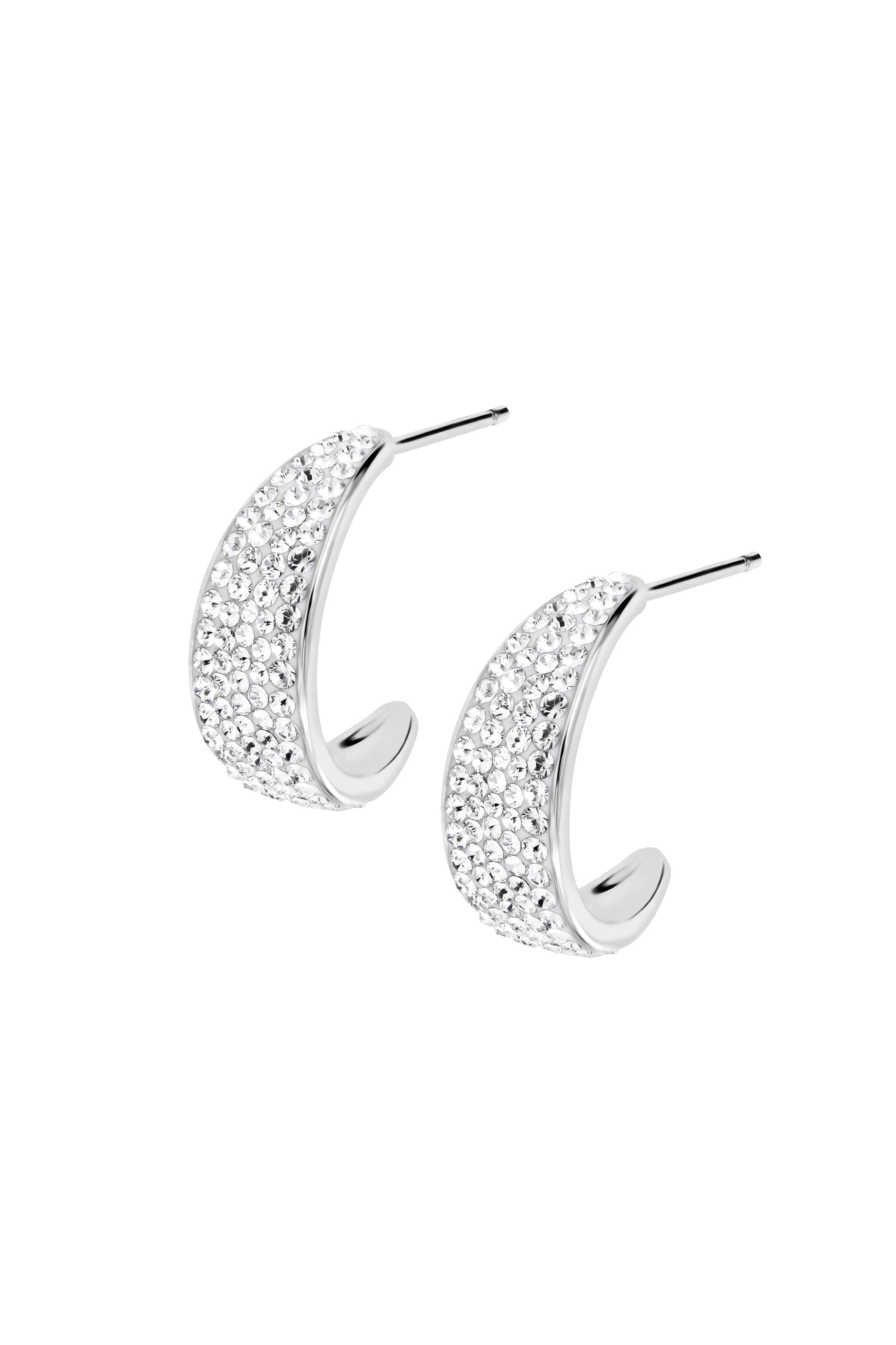 Sterling Silver Crystal Half Hoop Stud Earrings-0
