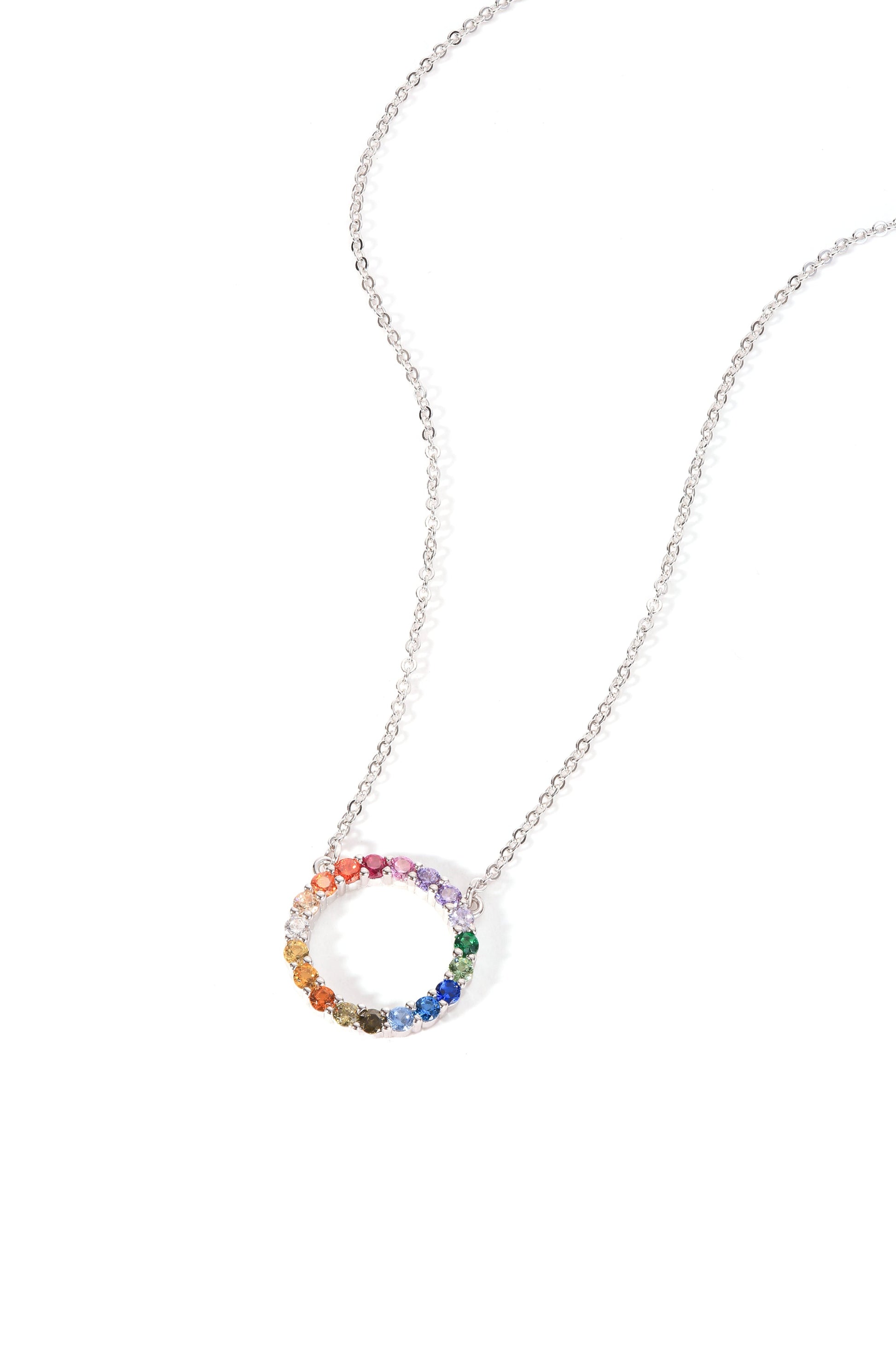 Sterling Silver Multi-Colour Cubic Zirconia Halo Necklace-0