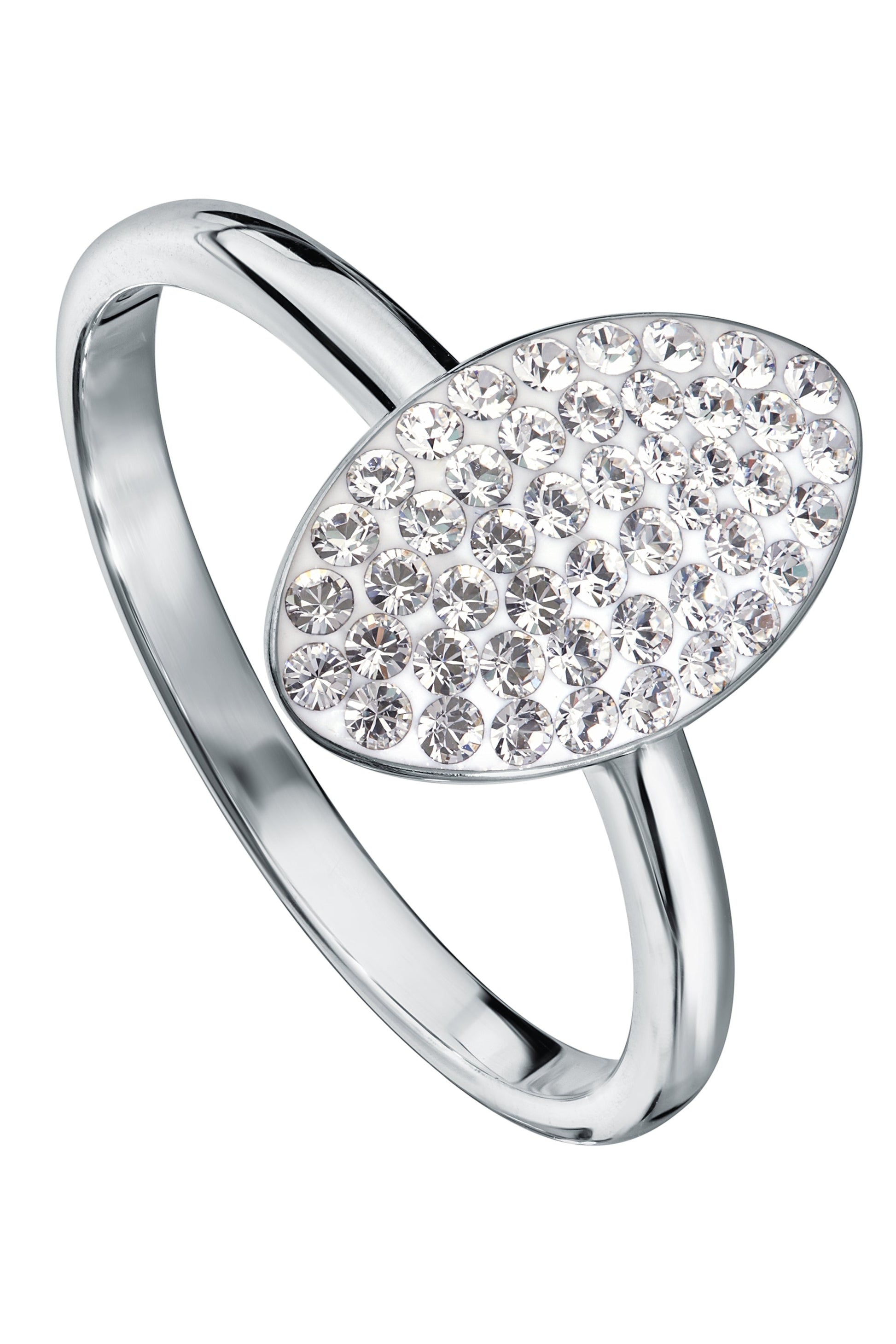 Sterling Silver Crystal Oval Ring-0