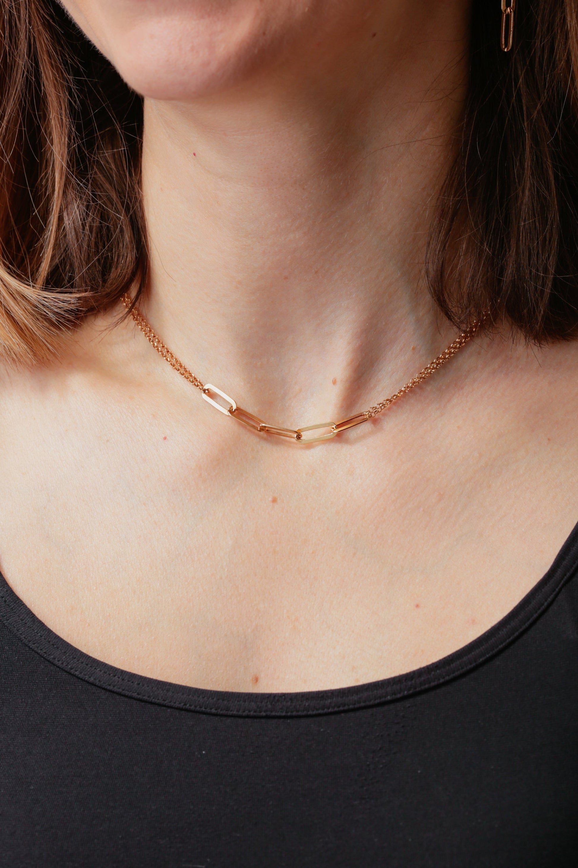 Gold Plated Sterling Silver Paperclip Necklace-1